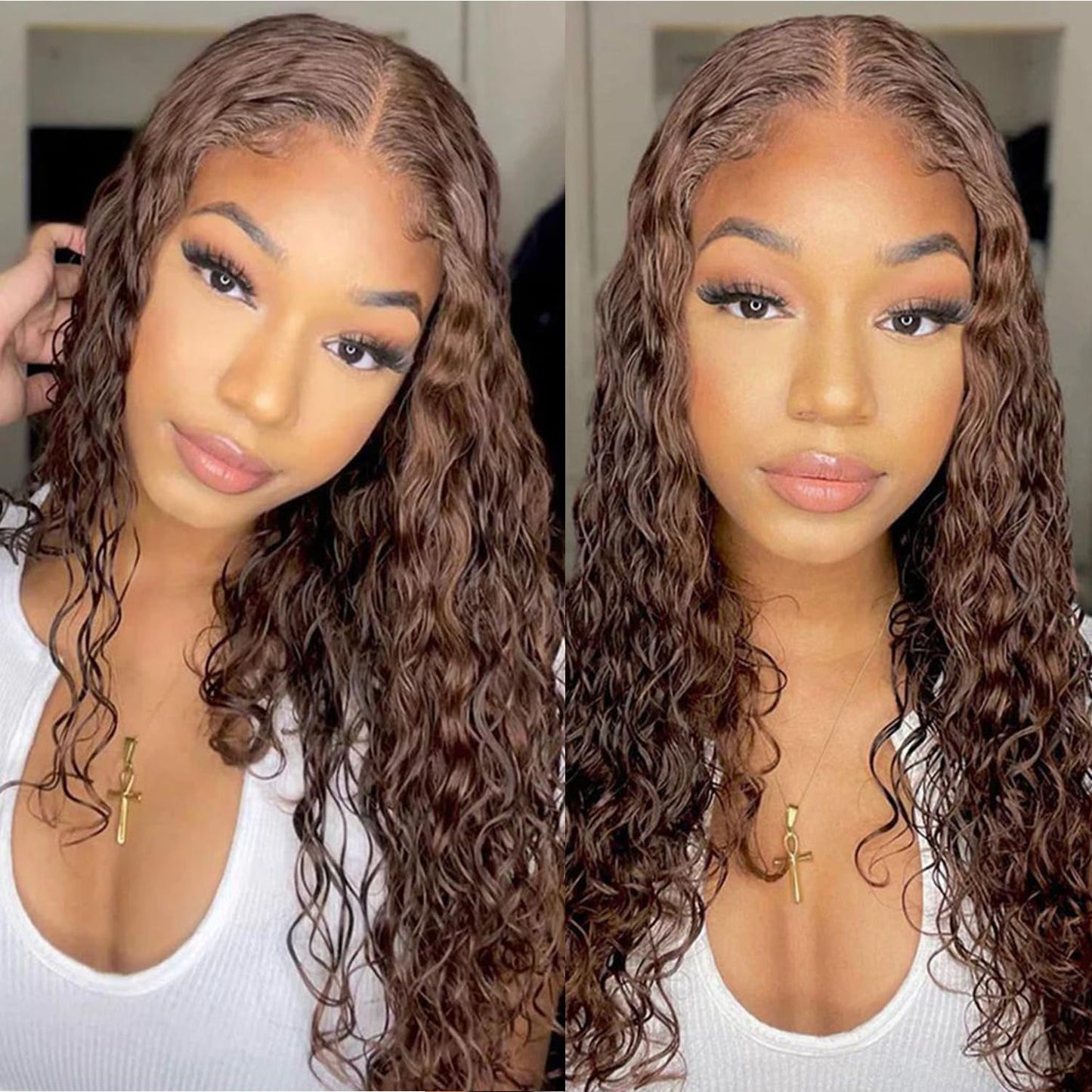 30 Inch Chocolate Brown Deep Wave Lace Front Wigs Human Hair 13x6 Hd Curly Lace Frontal Wigs for Black Women Pre Plucked Wet and Wavy Glueless 4# Brown Color