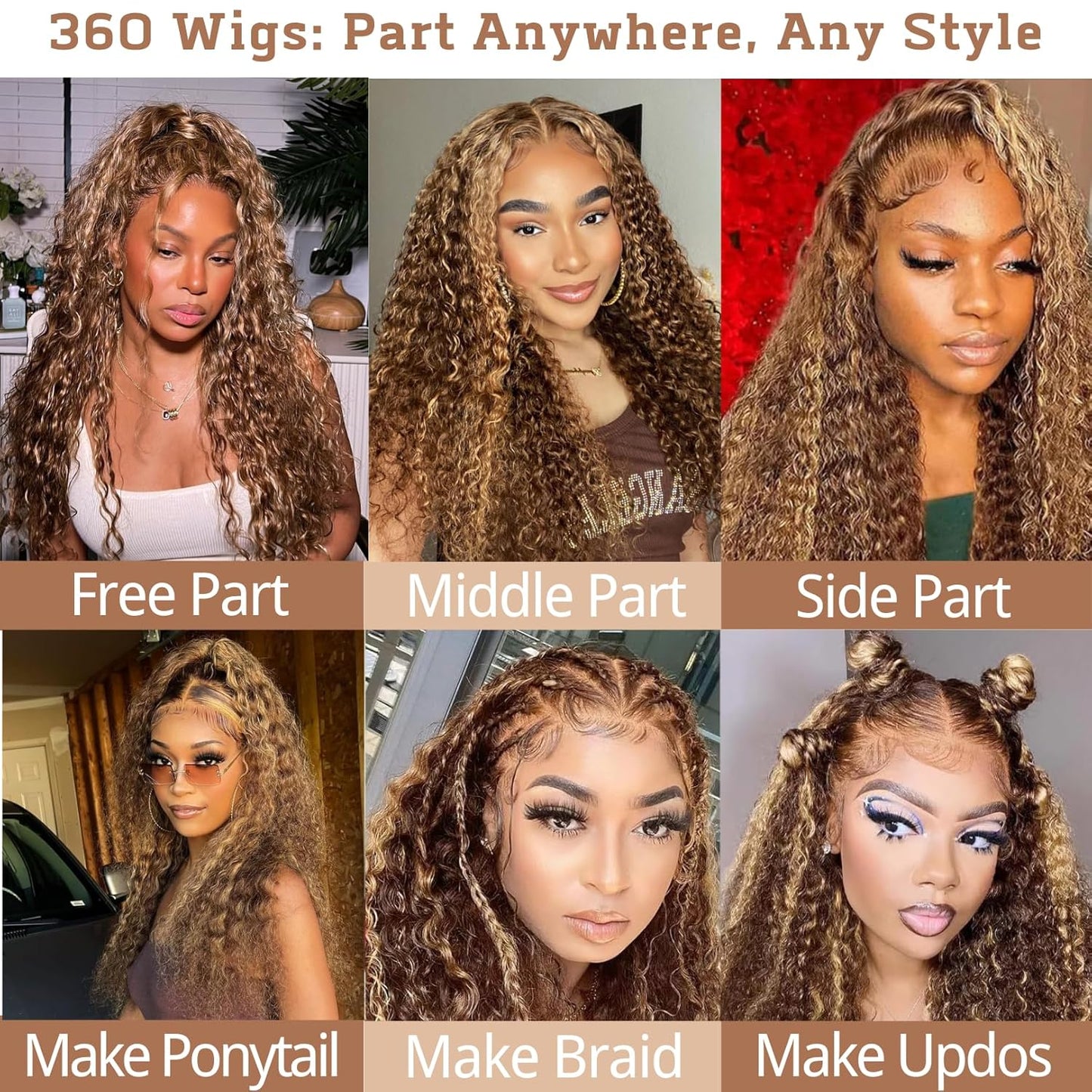 360 Deep Wave Lace Front Wigs Human Hair Pre Plucked 180% Density 26 IN, Highlight Ombre Honey Blonde Brown Full 360 HD Lace Frontal Wigs, 4/27 Colored 10A Soft Shinny Thick Brazilian Hair