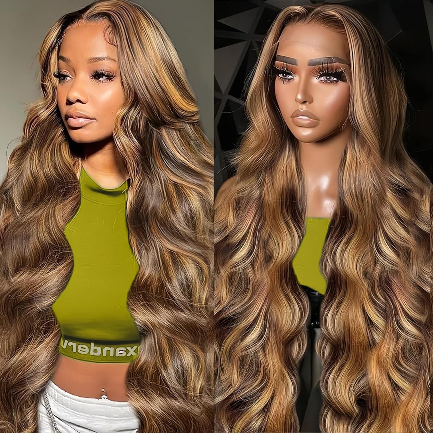 Real Human Hair Wig 30 Inch Ombre 13x6 Lace Front Wig Human Hair 210% Density 4/27 Highlight Wigs Honey Blonde Body Wave Lace Front Wig Pre Plucked HD Frontal Wig Glueless Wigs