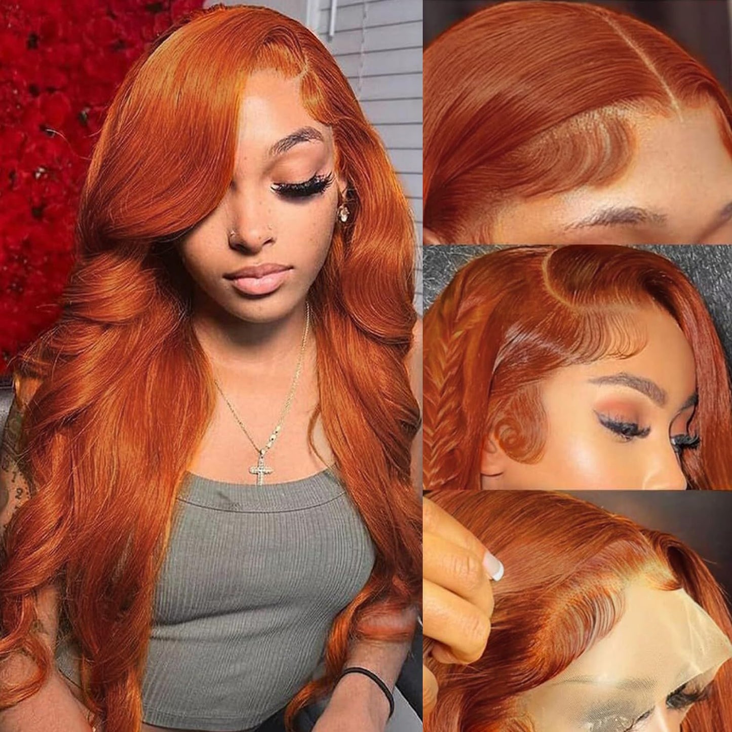 30 Inch Reddish Brown Lace Front Wigs Human Hair 200 Density 13x6 Body Wave HD Lace Frontal Wigs Human Hair Auburn Colored Lace Front Wigs Human Hair Pre Plucked with Baby Hair for Women
