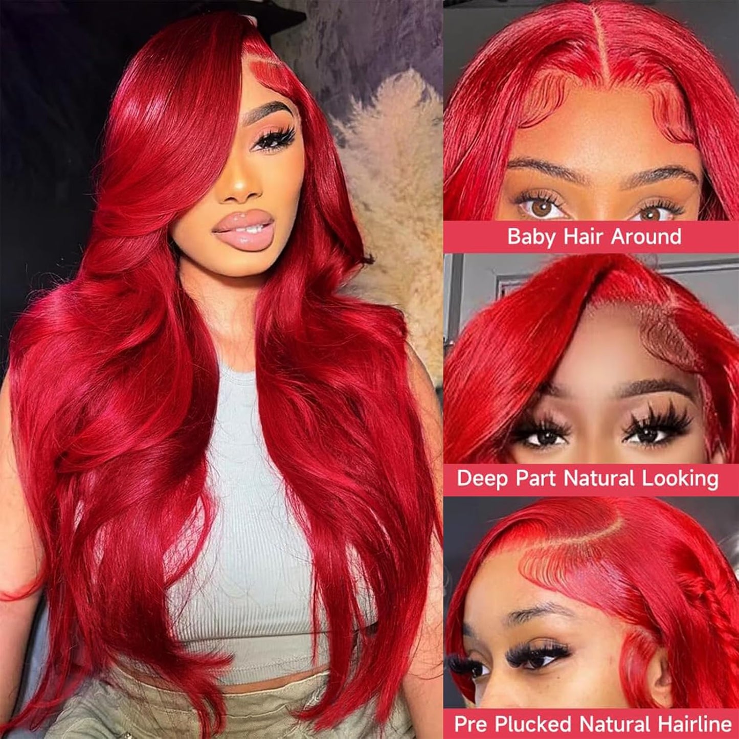 Red Lace Front Wigs Human Hair Body Wave 13x6 HD Lace Front Wig Human Hair 180% Density Wear and Go Glueless Red Wigs Human Hair Pre Plucked Burgundy Red Colored Wigs for Women 26 Inch