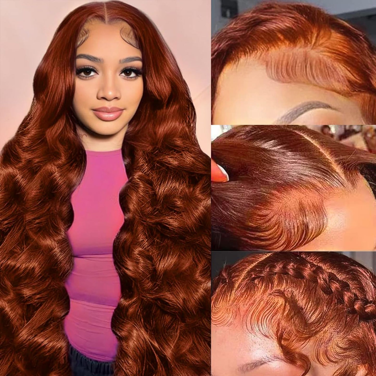 30 Inch Reddish Brown Lace Front Wigs Human Hair 200 Density 13x6 Body Wave HD Lace Frontal Wigs Human Hair Auburn Colored Lace Front Wigs Human Hair Pre Plucked with Baby Hair for Women