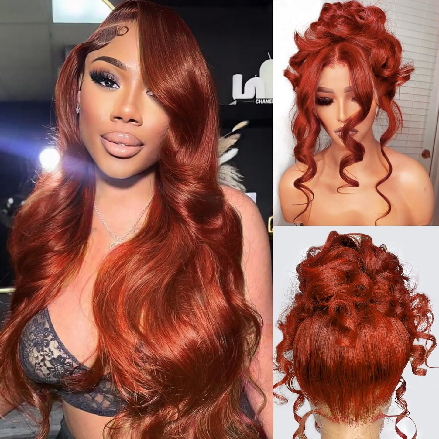 360 Reddish Brown Lace Front Wigs Human Hair Pre Plucked Auburn Red 360 HD Transparent Lace Frontal Wig 180 Density Colored Wigs Human Hair Ginger Body Wave Wig for Women 24Inch
