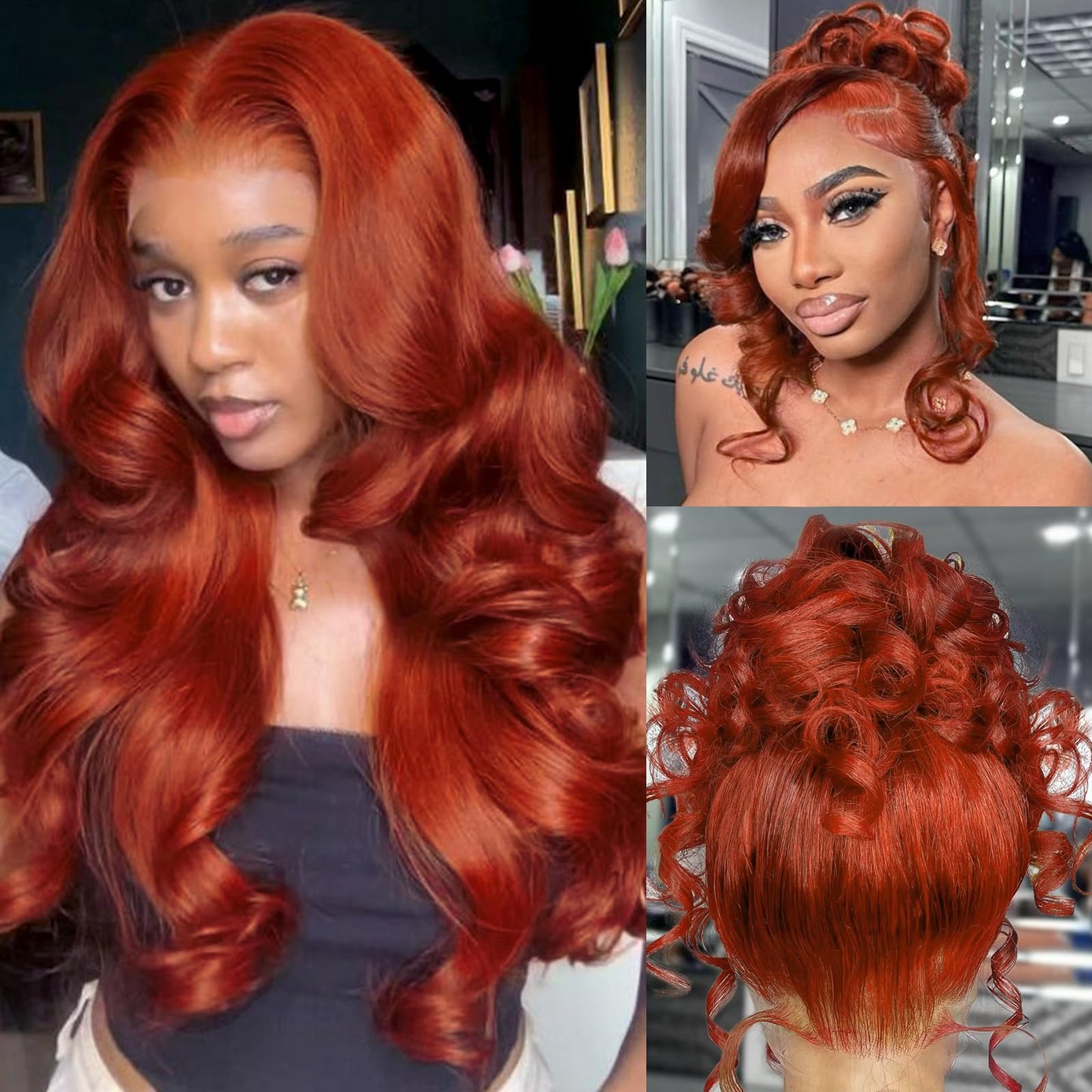 360 Reddish Brown Lace Front Wigs Human Hair Pre Plucked Auburn Red 360 HD Transparent Lace Frontal Wig 180 Density Colored Wigs Human Hair Ginger Body Wave Wig for Women 24Inch