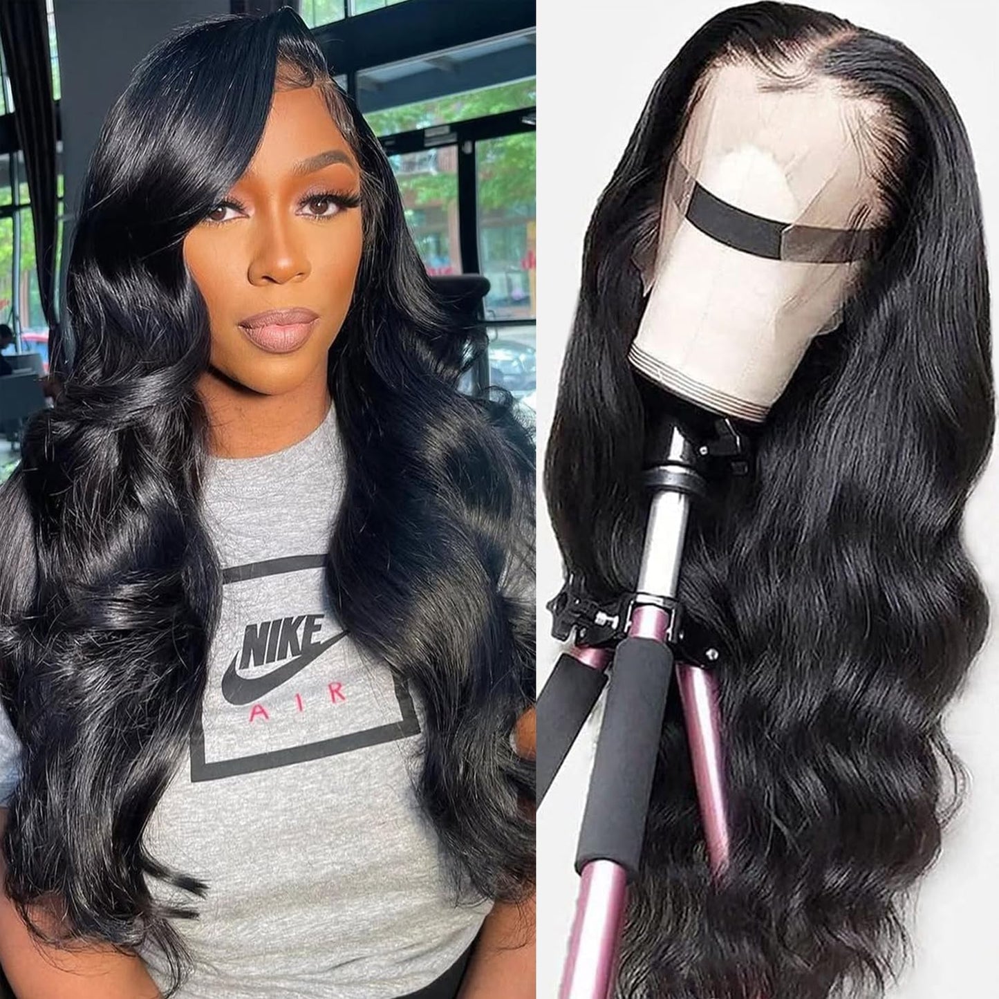 Douyin Bob Wig Human Hair 13x4 Frontal Lace Wig 14 Inch Body Wave 180% Density HD Lace Front Wigs Human Hair Pre Plucked Bob Wigs for Women (14 inch, Natural Black)
