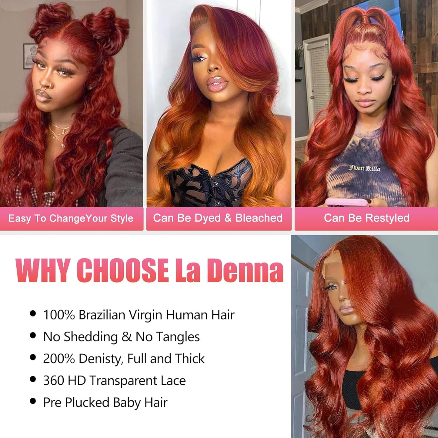 360 Reddish Brown Lace Front Wigs Human Hair Pre Plucked Auburn Red 360 HD Transparent Lace Frontal Wig 180 Density Colored Wigs Human Hair Ginger Body Wave Wig for Women 24Inch