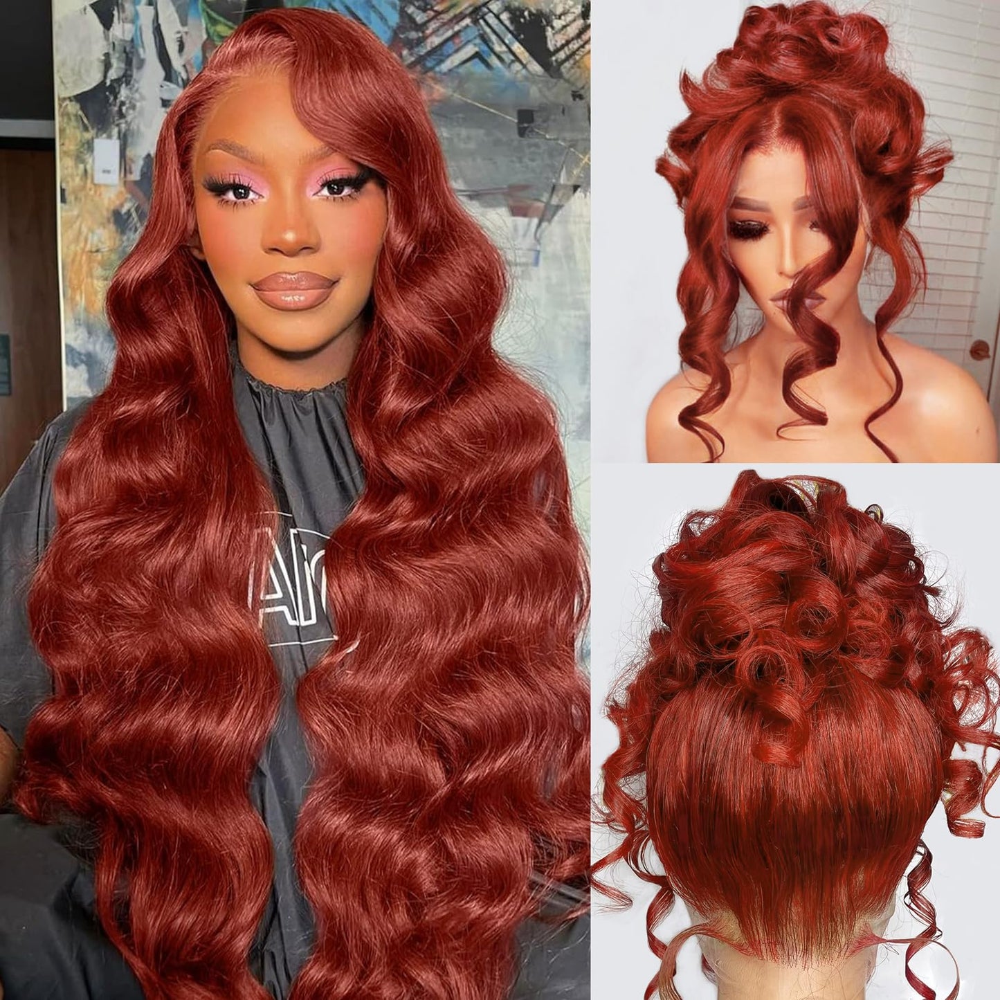 360 Reddish Brown Lace Front Wigs Human Hair Pre Plucked Auburn Red 360 HD Transparent Lace Frontal Wig 180 Density Colored Wigs Human Hair Ginger Body Wave Wig for Women 24Inch
