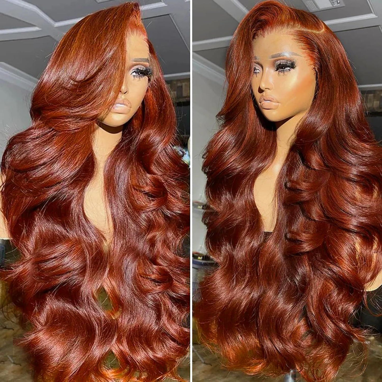 30 Inch Reddish Brown Lace Front Wigs Human Hair 200 Density 13x6 Body Wave HD Lace Frontal Wigs Human Hair Auburn Colored Lace Front Wigs Human Hair Pre Plucked with Baby Hair for Women