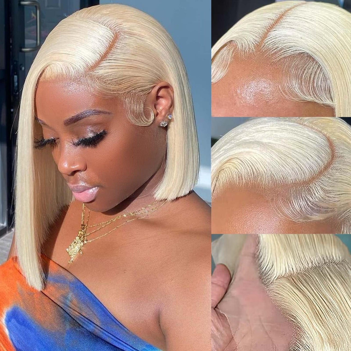 Ombre Highlight Deep Wave Curly Bob Wigs Human Hair Pre Plucked Wear And Go Glueless 13x4 Hd Honey Blonde Highlight Lace Front Wig Human Hair For Black Women Wet And Wavy 4/27 14 Inch