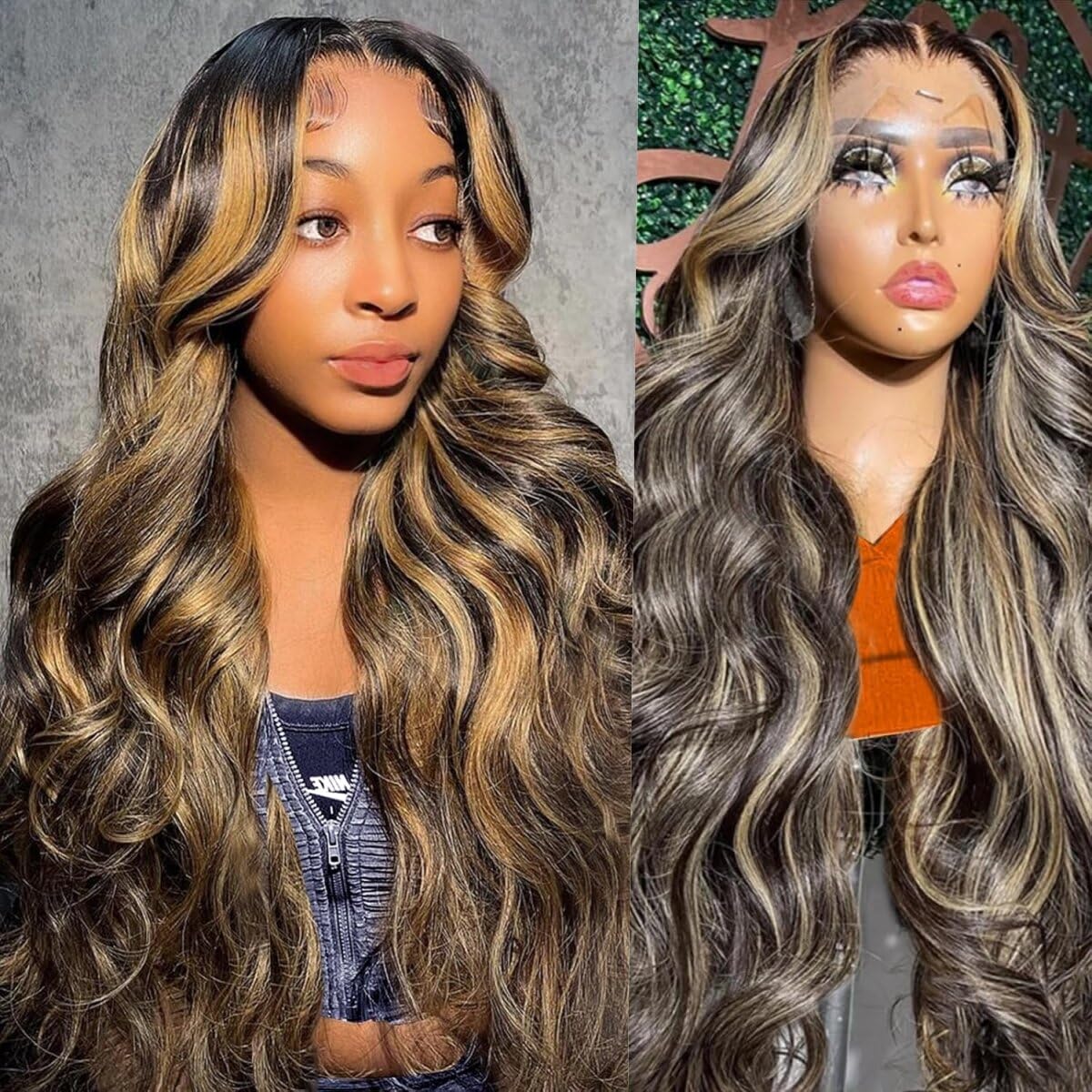 Real Human Hair Wig 30 Inch Ombre 13x6 Lace Front Wig Human Hair 210% Density 4/27 Highlight Wigs Honey Blonde Body Wave Lace Front Wig Pre Plucked HD Frontal Wig Glueless Wigs