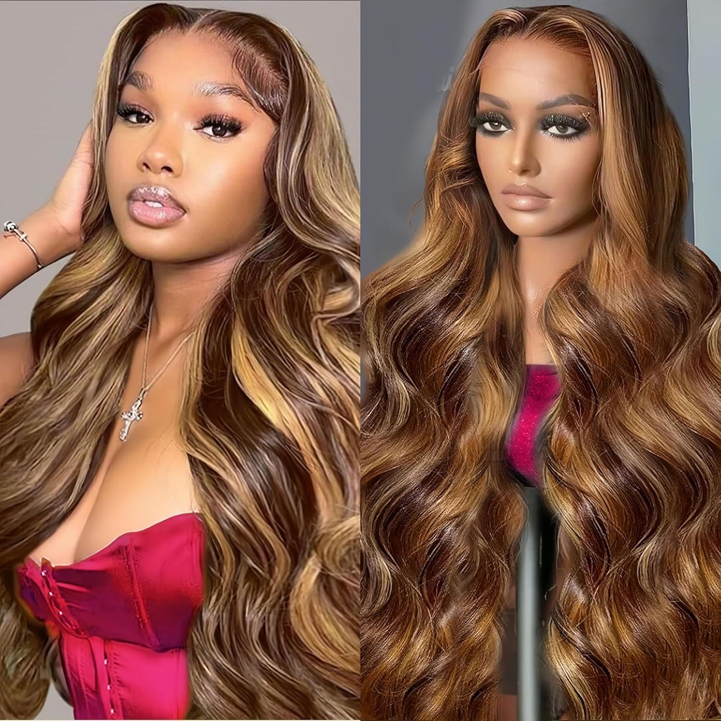 Real Human Hair Wig 30 Inch Ombre 13x6 Lace Front Wig Human Hair 210% Density 4/27 Highlight Wigs Honey Blonde Body Wave Lace Front Wig Pre Plucked HD Frontal Wig Glueless Wigs