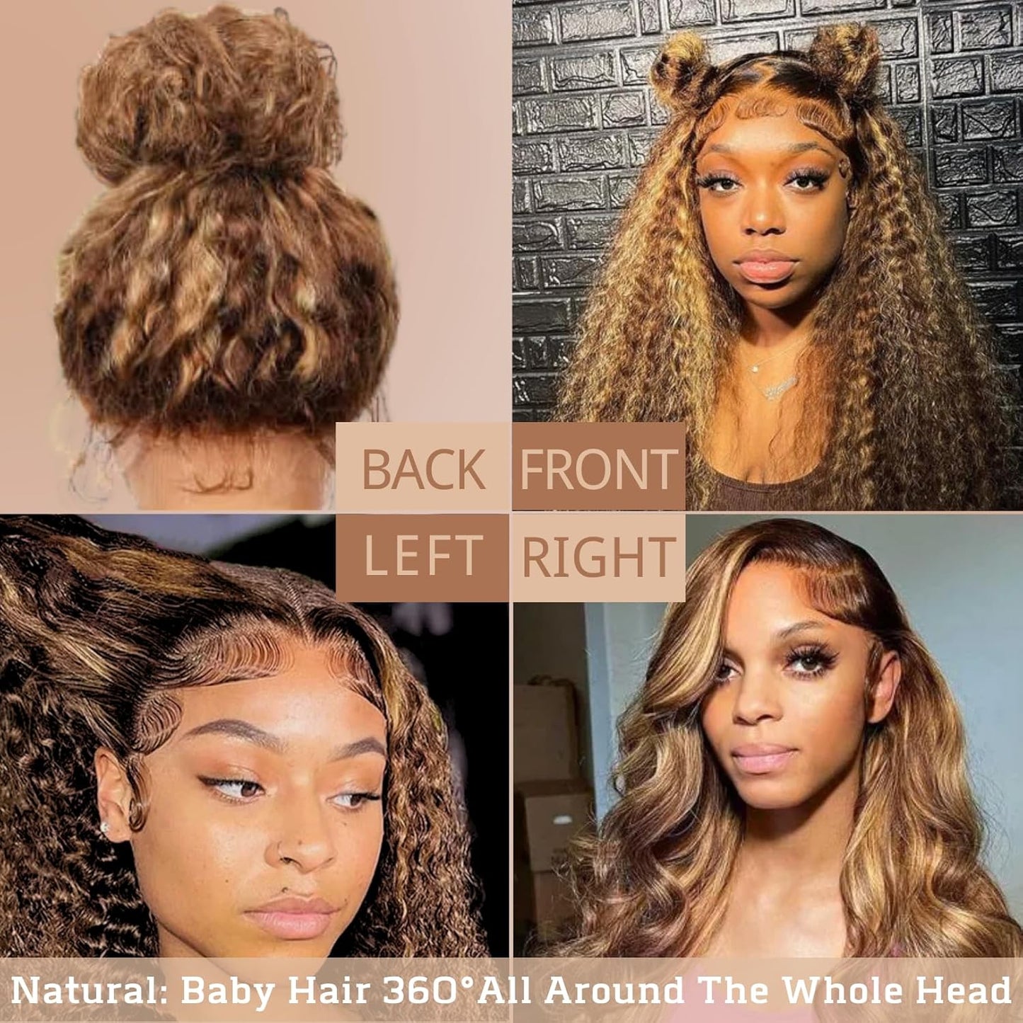 360 Deep Wave Lace Front Wigs Human Hair Pre Plucked 180% Density 26 IN, Highlight Ombre Honey Blonde Brown Full 360 HD Lace Frontal Wigs, 4/27 Colored 10A Soft Shinny Thick Brazilian Hair