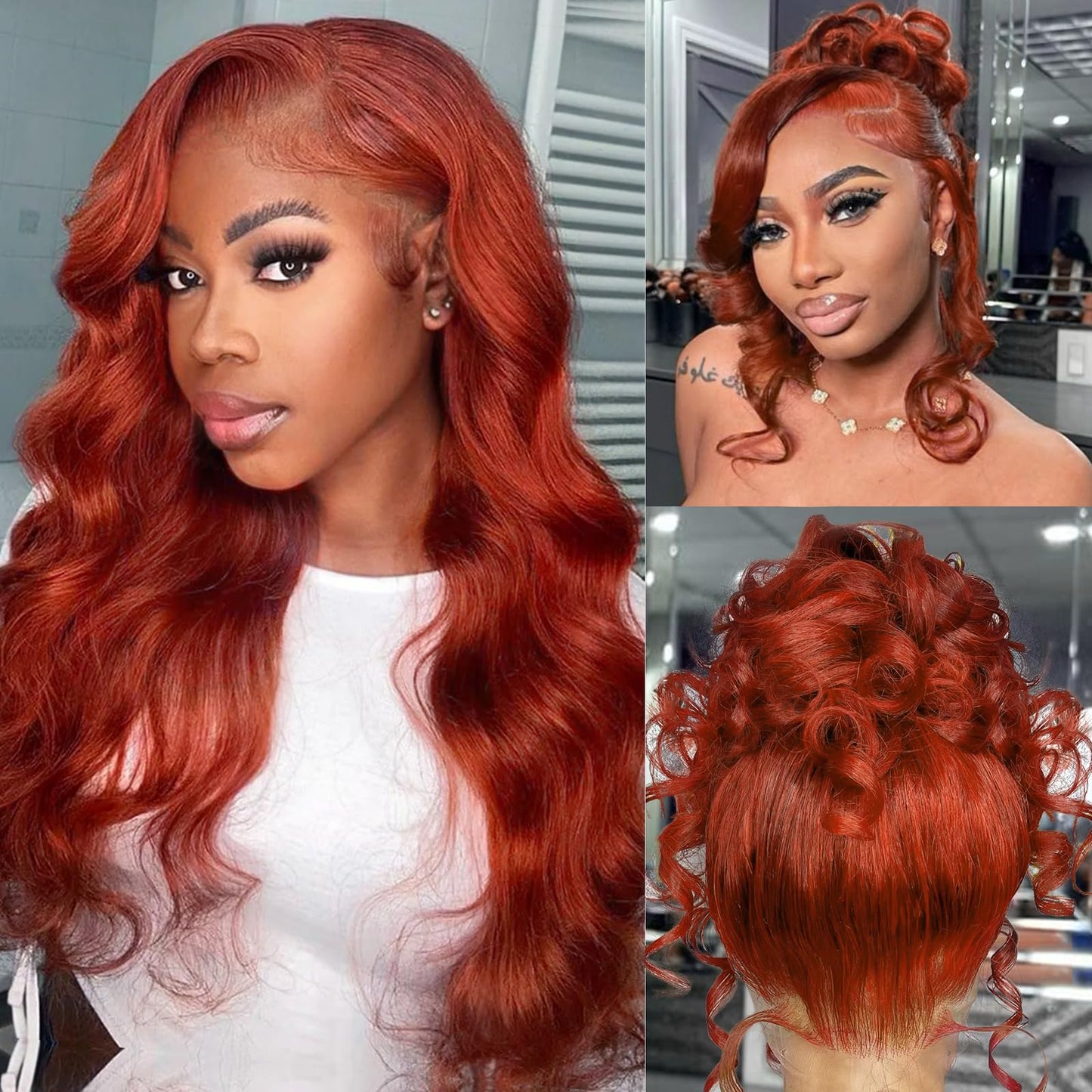 360 Reddish Brown Lace Front Wigs Human Hair Pre Plucked Auburn Red 360 HD Transparent Lace Frontal Wig 180 Density Colored Wigs Human Hair Ginger Body Wave Wig for Women 24Inch