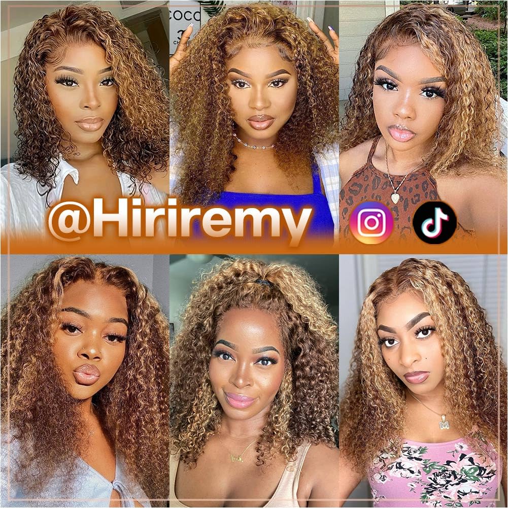 Ombre Highlight Deep Wave Curly Bob Wigs Human Hair Pre Plucked Wear And Go Glueless 13x4 Hd Honey Blonde Highlight Lace Front Wig Human Hair For Black Women Wet And Wavy 4/27 14 Inch