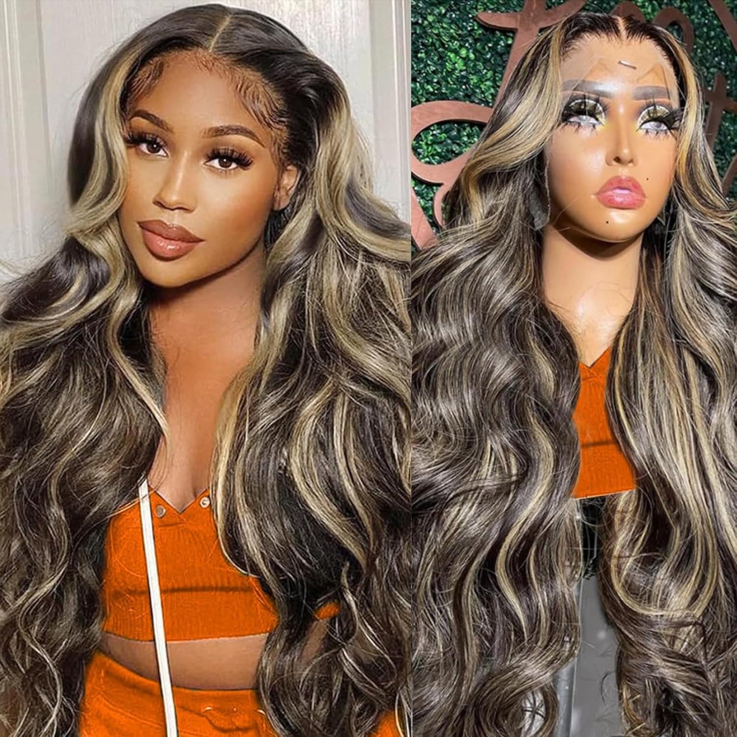 Real Human Hair Wig 30 Inch Ombre 13x6 Lace Front Wig Human Hair 210% Density 4/27 Highlight Wigs Honey Blonde Body Wave Lace Front Wig Pre Plucked HD Frontal Wig Glueless Wigs