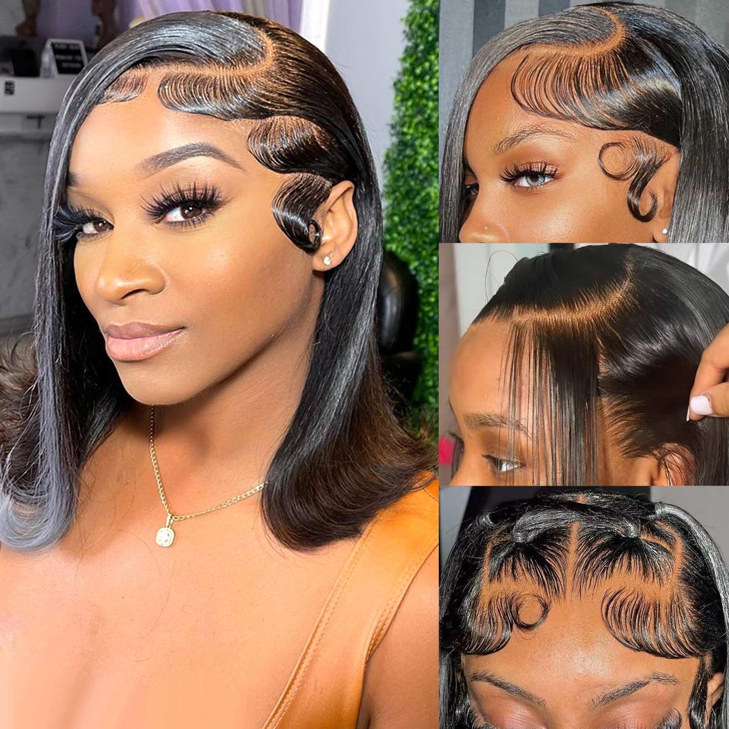Ombre Highlight Deep Wave Curly Bob Wigs Human Hair Pre Plucked Wear And Go Glueless 13x4 Hd Honey Blonde Highlight Lace Front Wig Human Hair For Black Women Wet And Wavy 4/27 14 Inch