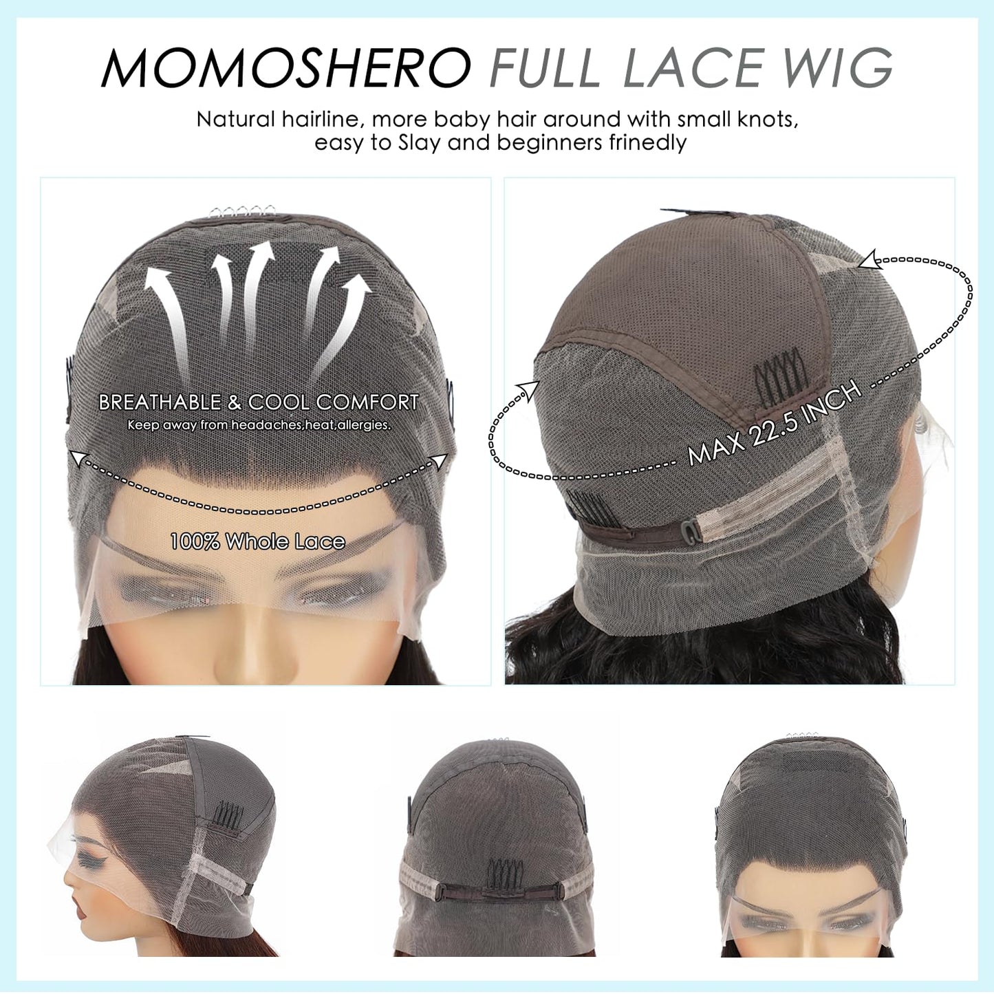 Straight Real Full Lace Human Hair Wigs HD Transparent Lace 180 Density, 12A Part Anywhere Glueless Full Lace Wig Pre Plucked 100% Virgin Hair Breathable Full Scalp Wig For Black Women 10 IN