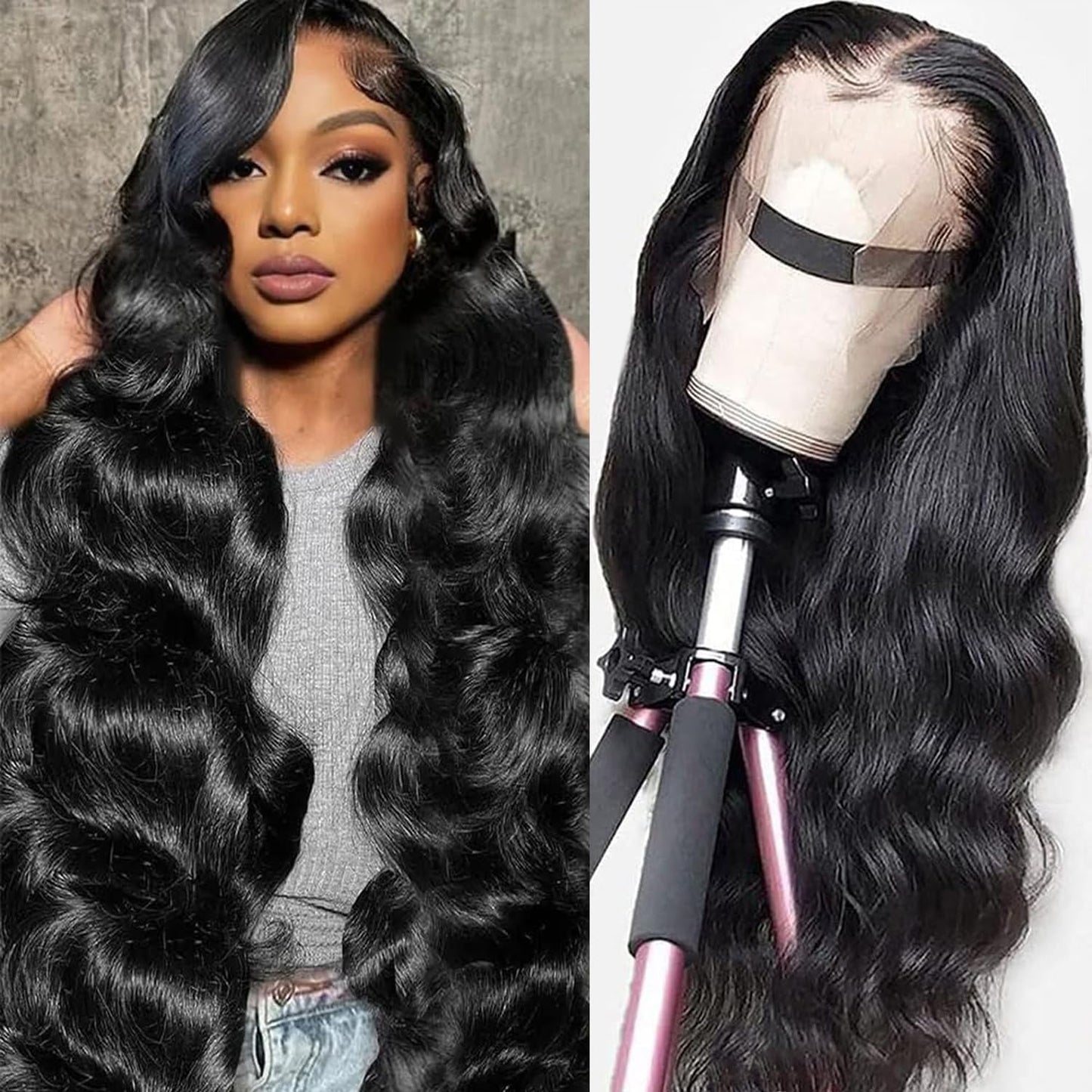 Douyin Bob Wig Human Hair 13x4 Frontal Lace Wig 14 Inch Body Wave 180% Density HD Lace Front Wigs Human Hair Pre Plucked Bob Wigs for Women (14 inch, Natural Black)