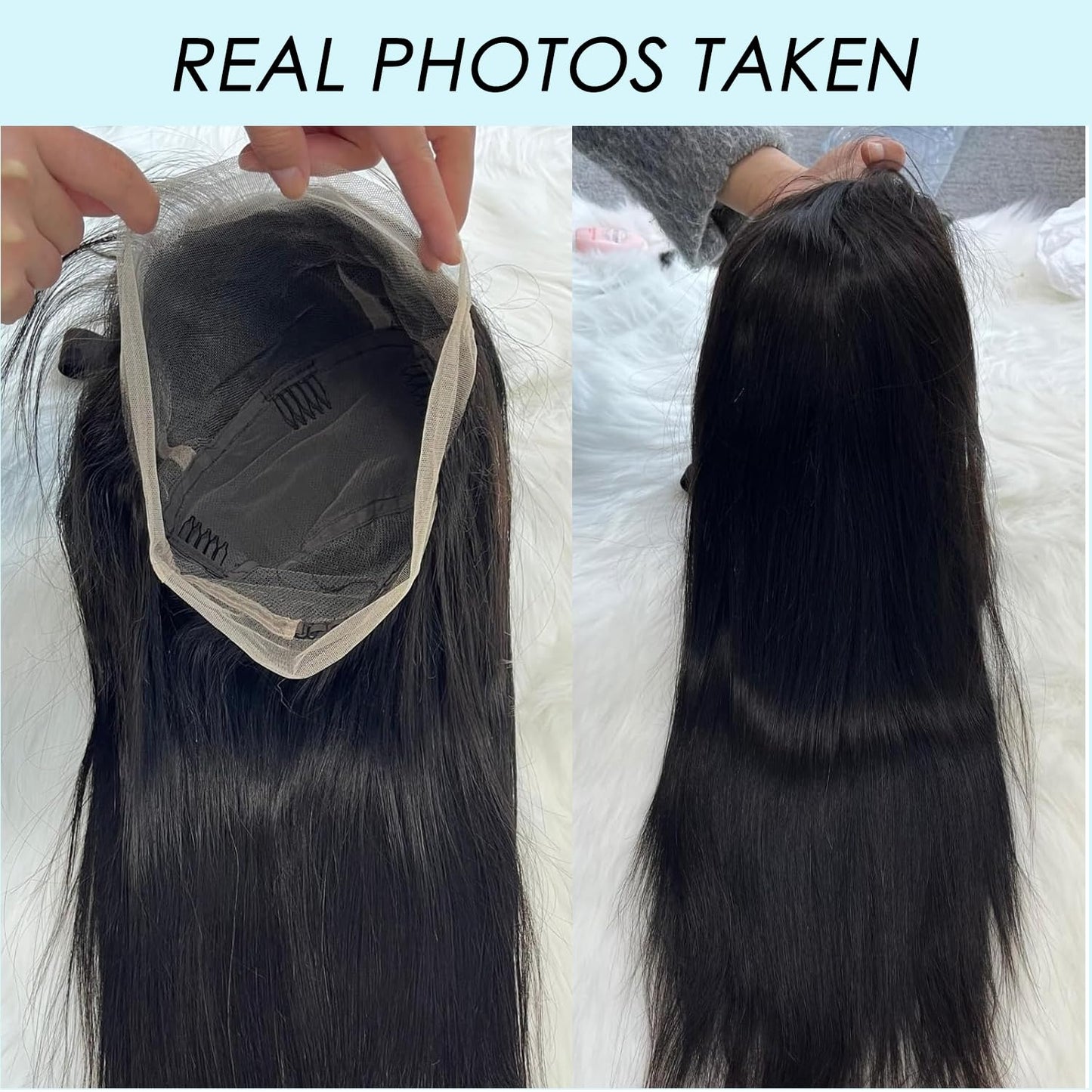 Straight Real Full Lace Human Hair Wigs HD Transparent Lace 180 Density, 12A Part Anywhere Glueless Full Lace Wig Pre Plucked 100% Virgin Hair Breathable Full Scalp Wig For Black Women 10 IN