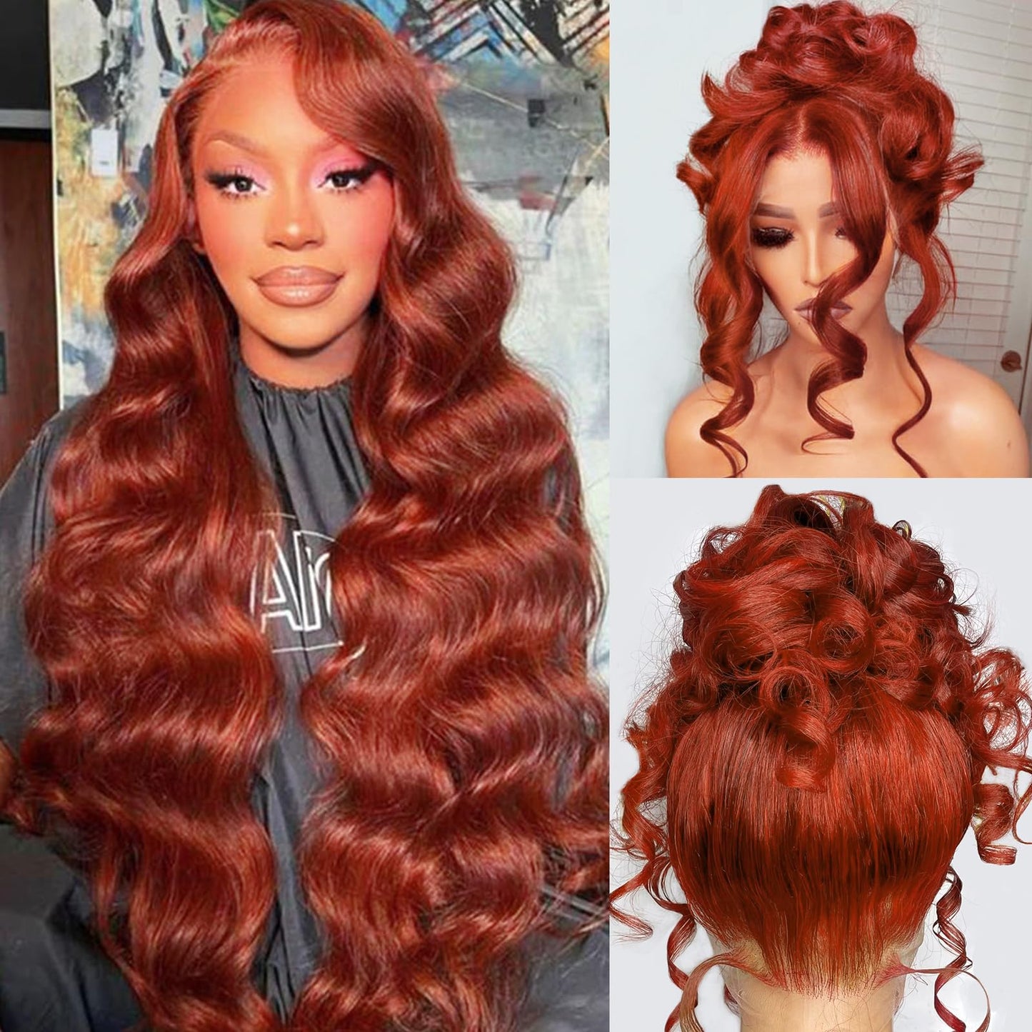 360 Reddish Brown Lace Front Wigs Human Hair Pre Plucked Auburn Red 360 HD Transparent Lace Frontal Wig 180 Density Colored Wigs Human Hair Ginger Body Wave Wig for Women 24Inch