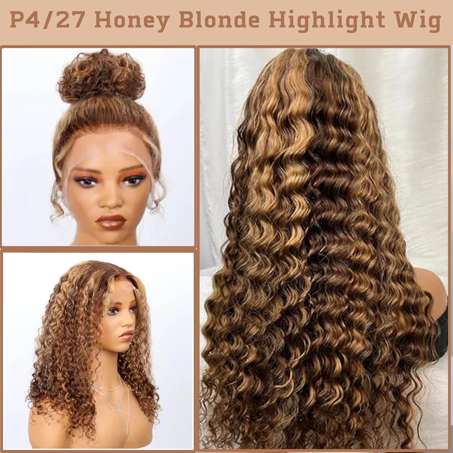 360 Deep Wave Lace Front Wigs Human Hair Pre Plucked 180% Density 26 IN, Highlight Ombre Honey Blonde Brown Full 360 HD Lace Frontal Wigs, 4/27 Colored 10A Soft Shinny Thick Brazilian Hair
