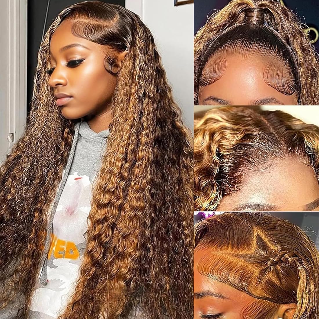 Grace Queen Ginger Orange 9x6 Lace Front Wigs Human Hair Deep Wave Pre Plucked Pre Cut Wear and Go Glueless Wigs Human Hair for Women 9x6 HD Lace Front Curly Human Hair Wig Brazilian Hair 26Inch