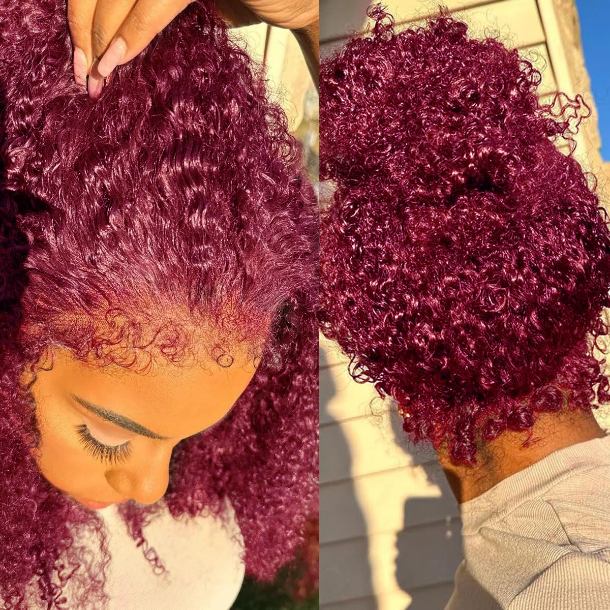 250% Density Deep Wave Lace Front Wigs Human Hair 360 Full Lace Deep Curly Wave Glueless Wigs Pre Plucked with Baby Hair 360 99J Burgundy Wet and Wavy Human Hair Wig(22inch)