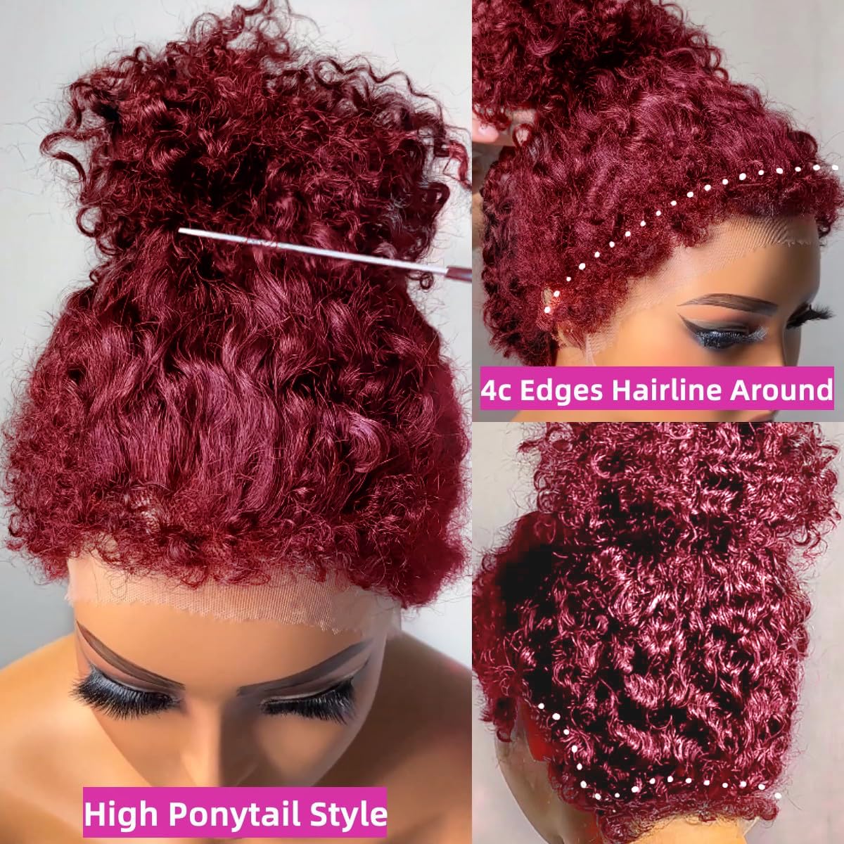 250% Density Deep Wave Lace Front Wigs Human Hair 360 Full Lace Deep Curly Wave Glueless Wigs Pre Plucked with Baby Hair 360 99J Burgundy Wet and Wavy Human Hair Wig(22inch)