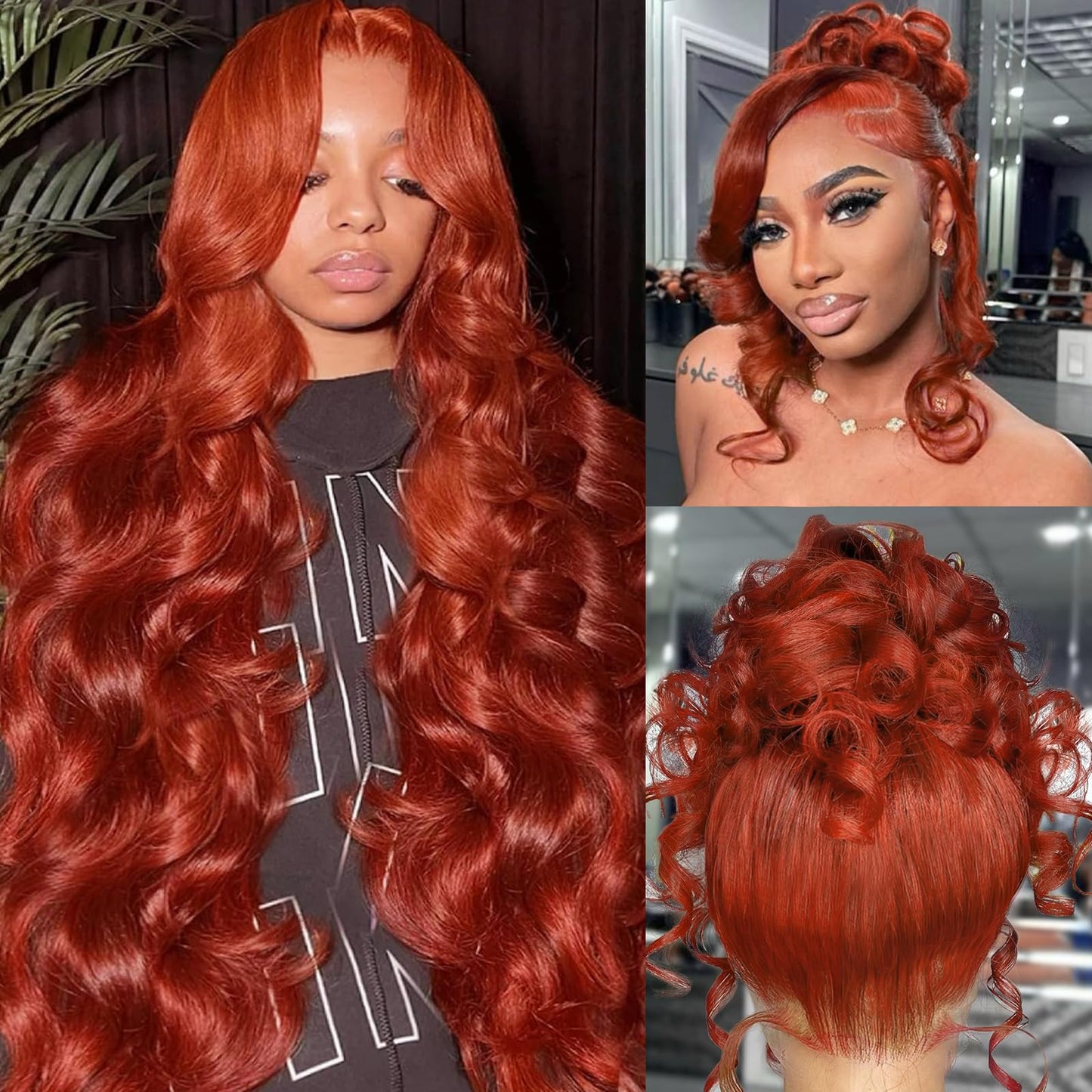 360 Reddish Brown Lace Front Wigs Human Hair Pre Plucked Auburn Red 360 HD Transparent Lace Frontal Wig 180 Density Colored Wigs Human Hair Ginger Body Wave Wig for Women 24Inch
