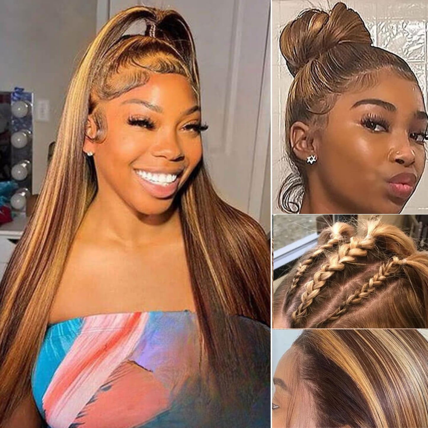 360 Deep Wave Lace Front Wigs Human Hair Pre Plucked 180% Density 26 IN, Highlight Ombre Honey Blonde Brown Full 360 HD Lace Frontal Wigs, 4/27 Colored 10A Soft Shinny Thick Brazilian Hair