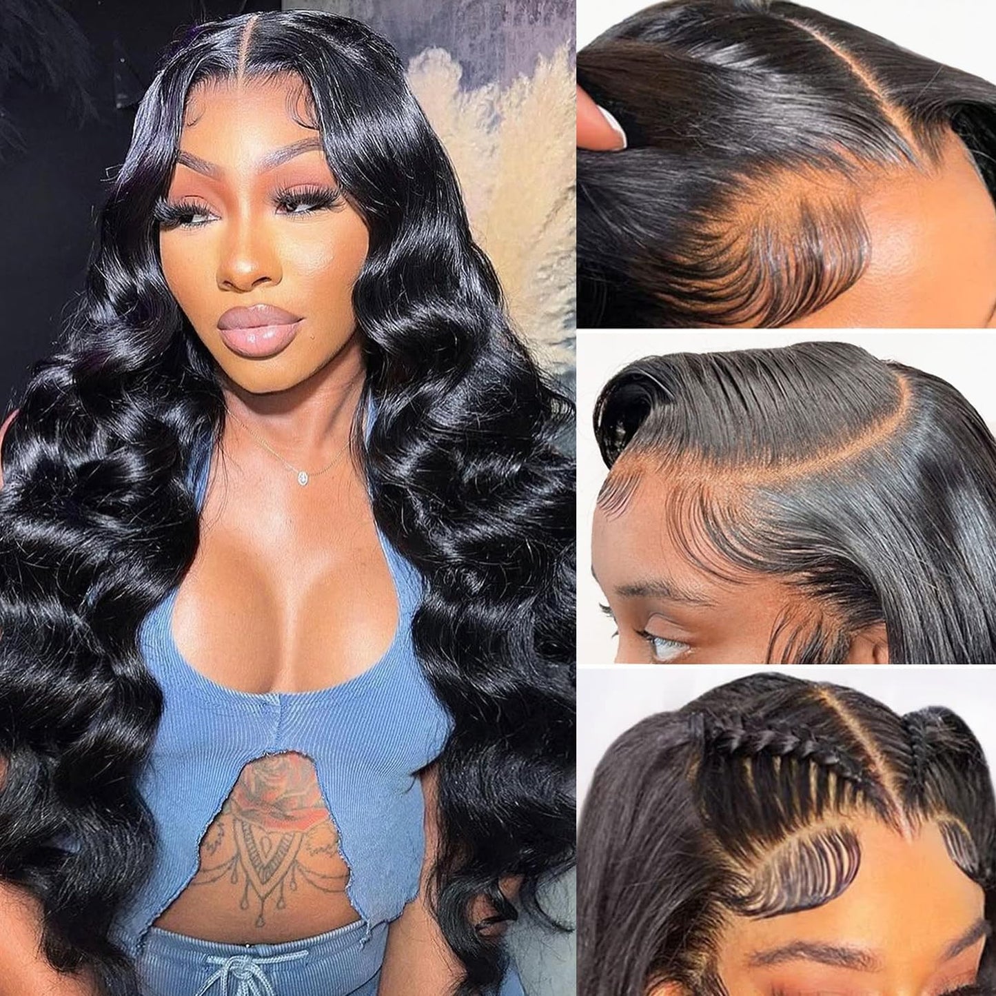 Douyin Bob Wig Human Hair 13x4 Frontal Lace Wig 14 Inch Body Wave 180% Density HD Lace Front Wigs Human Hair Pre Plucked Bob Wigs for Women (14 inch, Natural Black)