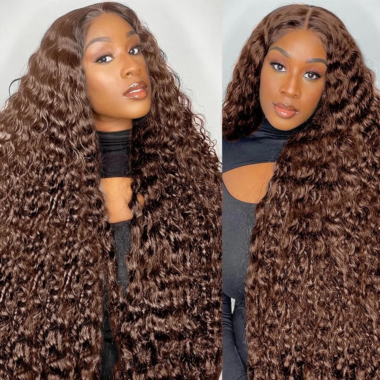 30 Inch Chocolate Brown Deep Wave Lace Front Wigs Human Hair 13x6 Hd Curly Lace Frontal Wigs for Black Women Pre Plucked Wet and Wavy Glueless 4# Brown Color