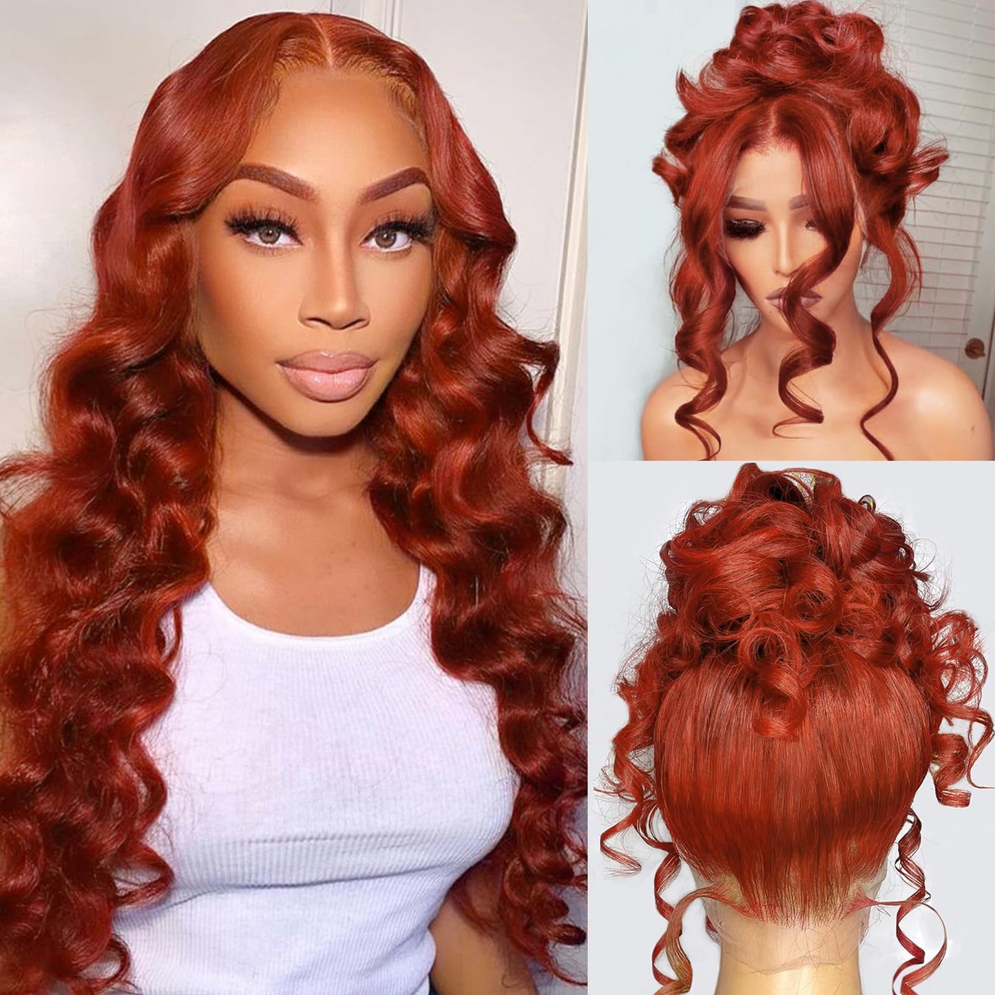 360 Reddish Brown Lace Front Wigs Human Hair Pre Plucked Auburn Red 360 HD Transparent Lace Frontal Wig 180 Density Colored Wigs Human Hair Ginger Body Wave Wig for Women 24Inch