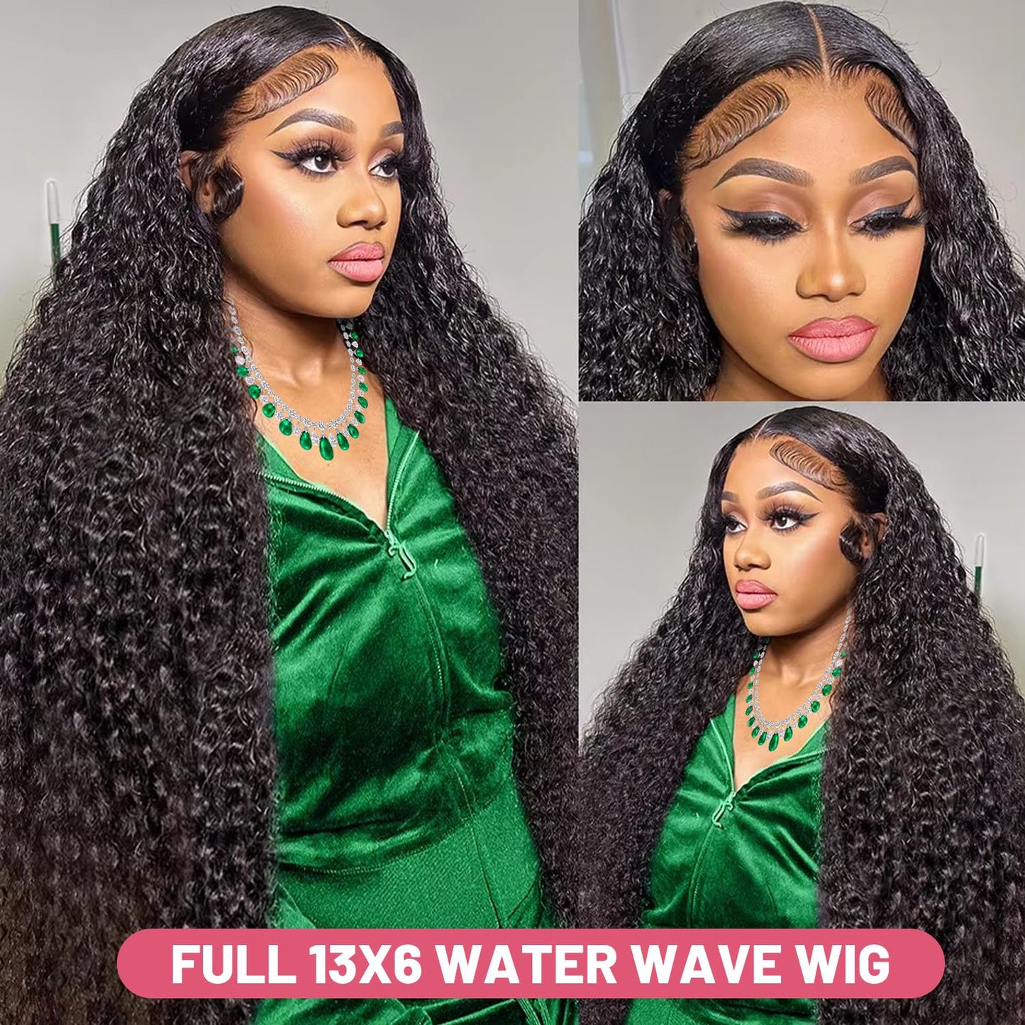 PERISMODA 13x6 Full Lace Frontal Wig Water Wave Lace Front Wigs Human Hair Deep Curly Wave Transparent Lace Frontal Wigs Human Hair 12A Wet and Wavy Wig Pre Plucked Bleached Knots 26 Inch