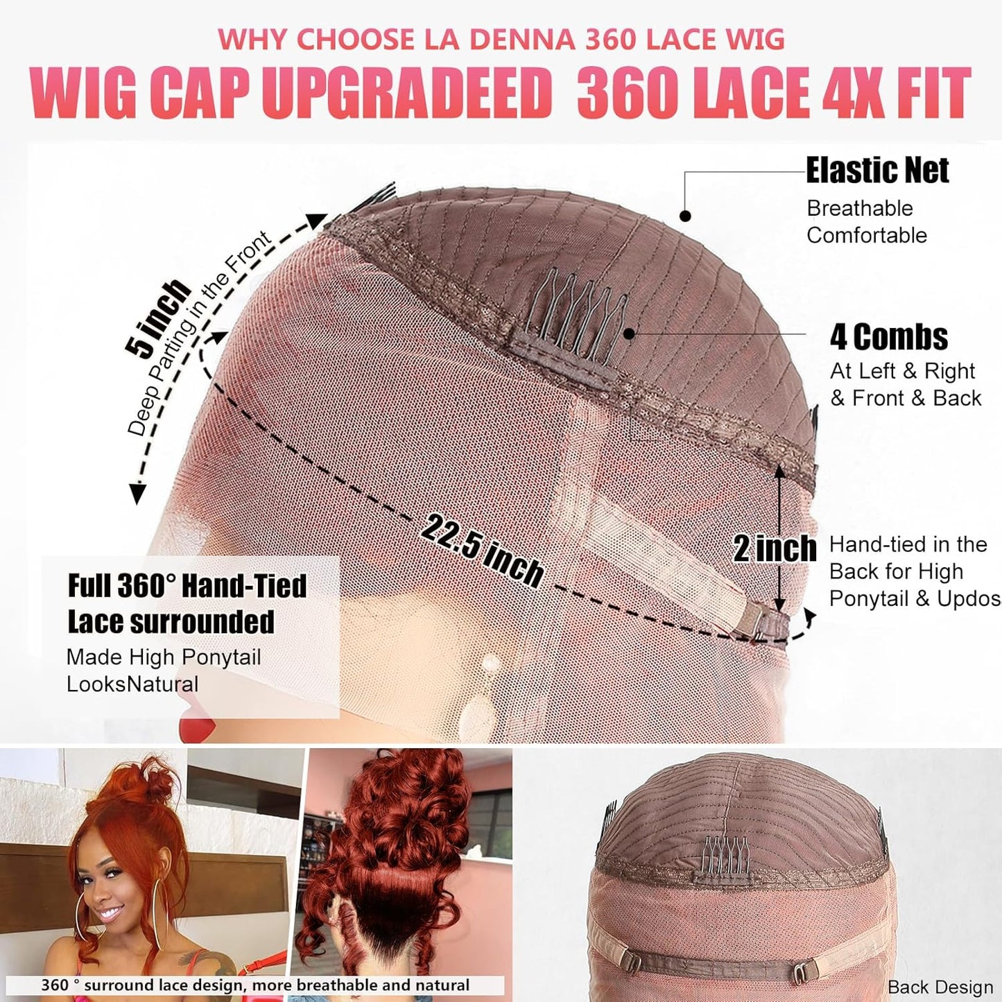 360 Reddish Brown Lace Front Wigs Human Hair Pre Plucked Auburn Red 360 HD Transparent Lace Frontal Wig 180 Density Colored Wigs Human Hair Ginger Body Wave Wig for Women 24Inch