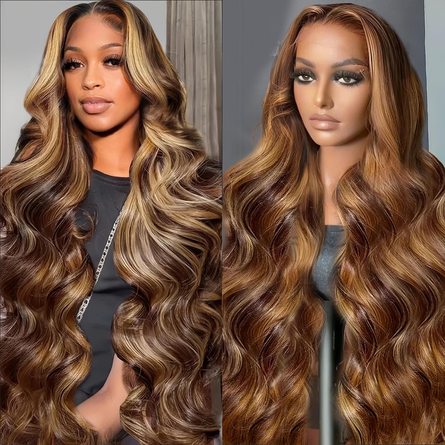 Real Human Hair Wig 30 Inch Ombre 13x6 Lace Front Wig Human Hair 210% Density 4/27 Highlight Wigs Honey Blonde Body Wave Lace Front Wig Pre Plucked HD Frontal Wig Glueless Wigs