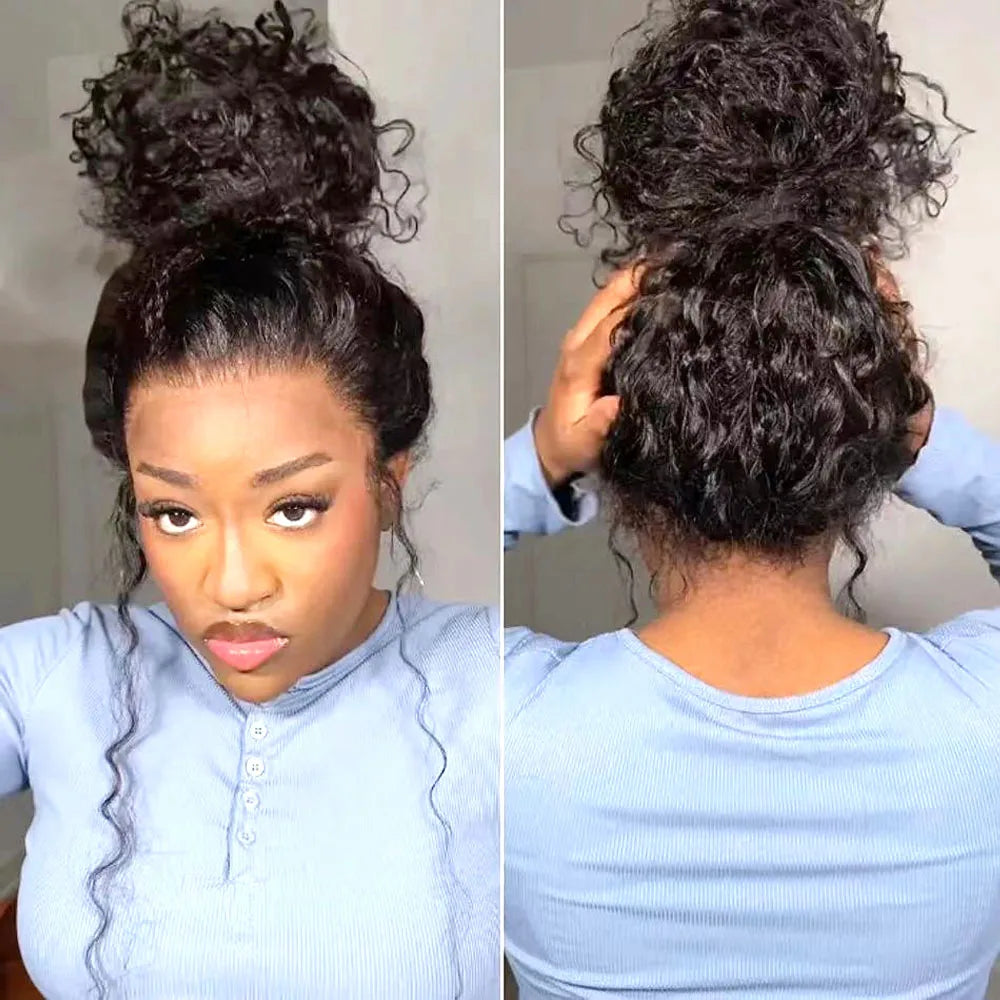 250 Density Deep Wave 360 Full HD Lace Front Human Hair Wig Pre Plucked Water Wave 13x6 Lace Frontal Glueless Wig Natural Black