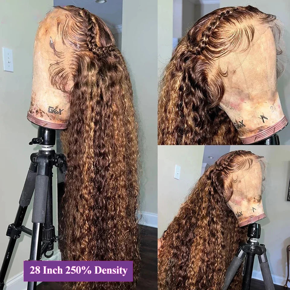 Curly Highlight Wig Human Hair 13x4 13x6 Hd Lace Frontal Wig 30 40 Inch Deep Water Wave Honey Blonde Lace Frontal Wigs For Woman