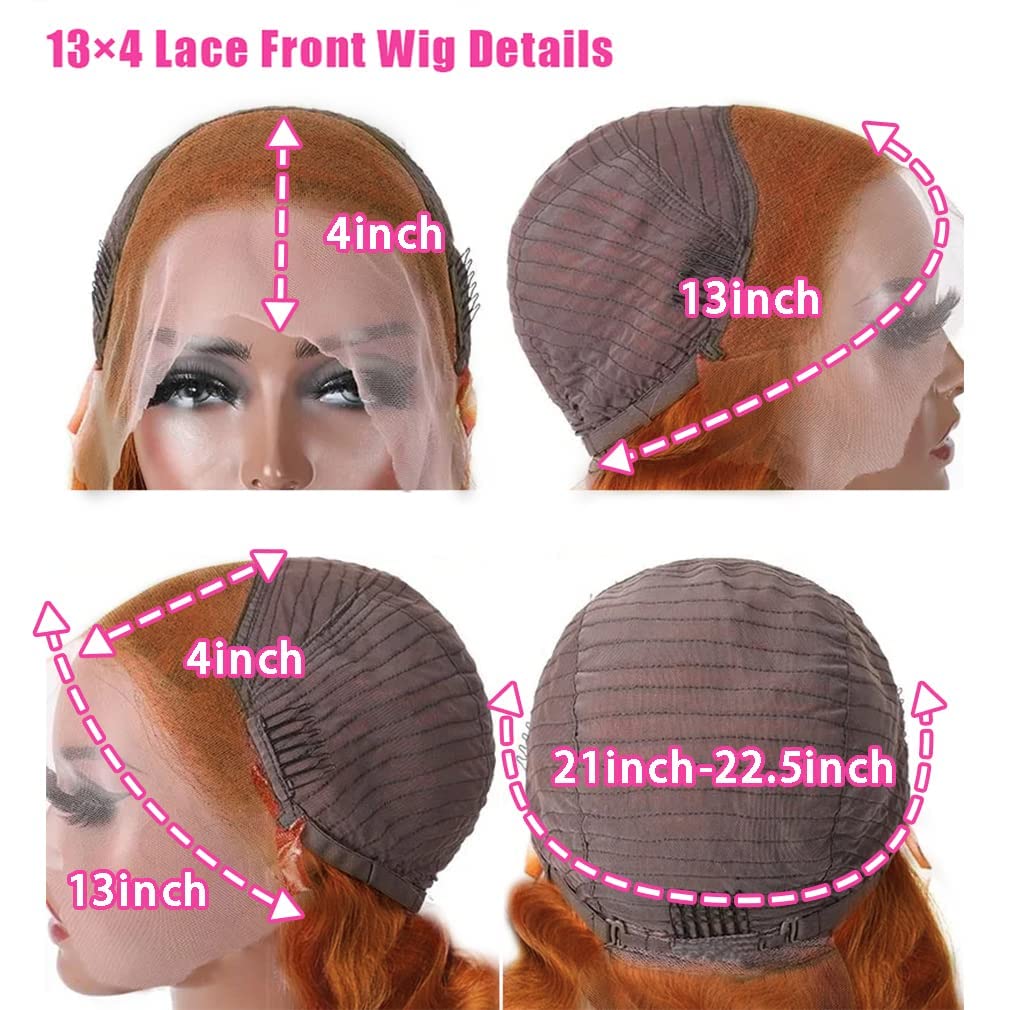 13X4 Dark Ginger Lace Front Wigs Human Hair Body Wave Orange Ginger Brown Brazilian HD Lace Front Human Hair Wigs Glueless 150% Density Pre Plucked Natural Hairline (18 inch, Copper Brown Color)