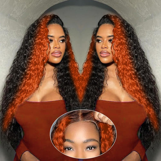Grace Queen Ginger Orange 9x6 Lace Front Wigs Human Hair Deep Wave Pre Plucked Pre Cut Wear and Go Glueless Wigs Human Hair for Women 9x6 HD Lace Front Curly Human Hair Wig Brazilian Hair 26Inch