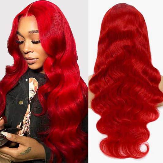 Red Lace Front Wigs Human Hair Body Wave 13x6 HD Lace Front Wig Human Hair 180% Density Wear and Go Glueless Red Wigs Human Hair Pre Plucked Burgundy Red Colored Wigs for Women 26 Inch