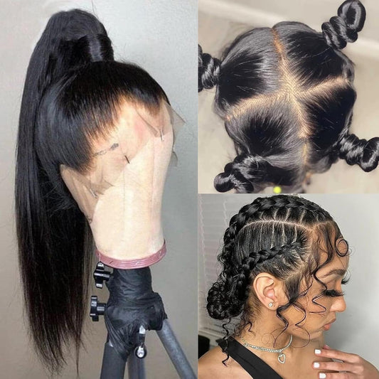 Straight Real Full Lace Human Hair Wigs HD Transparent Lace 180 Density, 12A Part Anywhere Glueless Full Lace Wig Pre Plucked 100% Virgin Hair Breathable Full Scalp Wig For Black Women 10 IN
