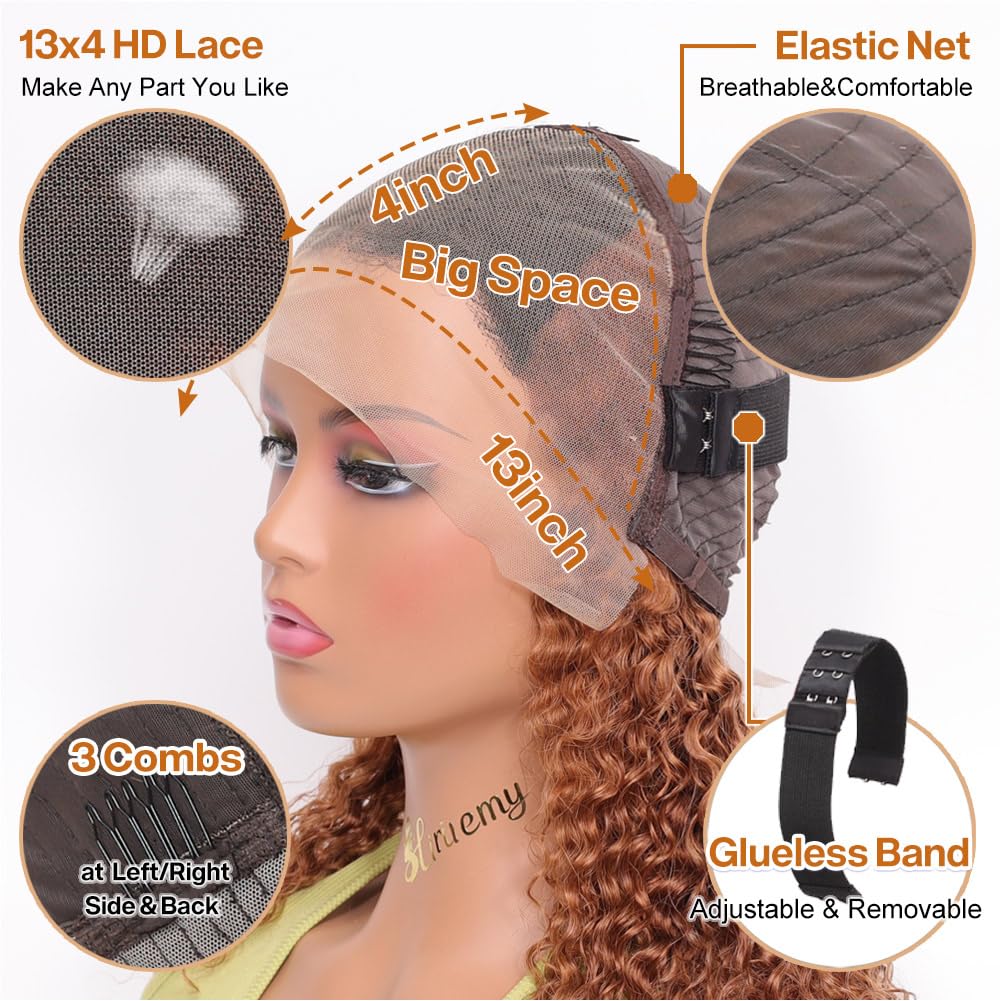 Ombre Highlight Deep Wave Curly Bob Wigs Human Hair Pre Plucked Wear And Go Glueless 13x4 Hd Honey Blonde Highlight Lace Front Wig Human Hair For Black Women Wet And Wavy 4/27 14 Inch
