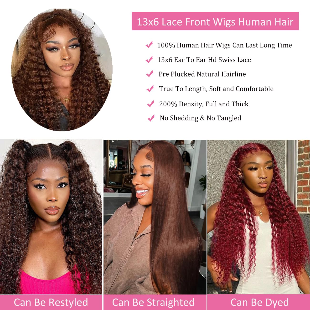 30 Inch Chocolate Brown Deep Wave Lace Front Wigs Human Hair 13x6 Hd Curly Lace Frontal Wigs for Black Women Pre Plucked Wet and Wavy Glueless 4# Brown Color