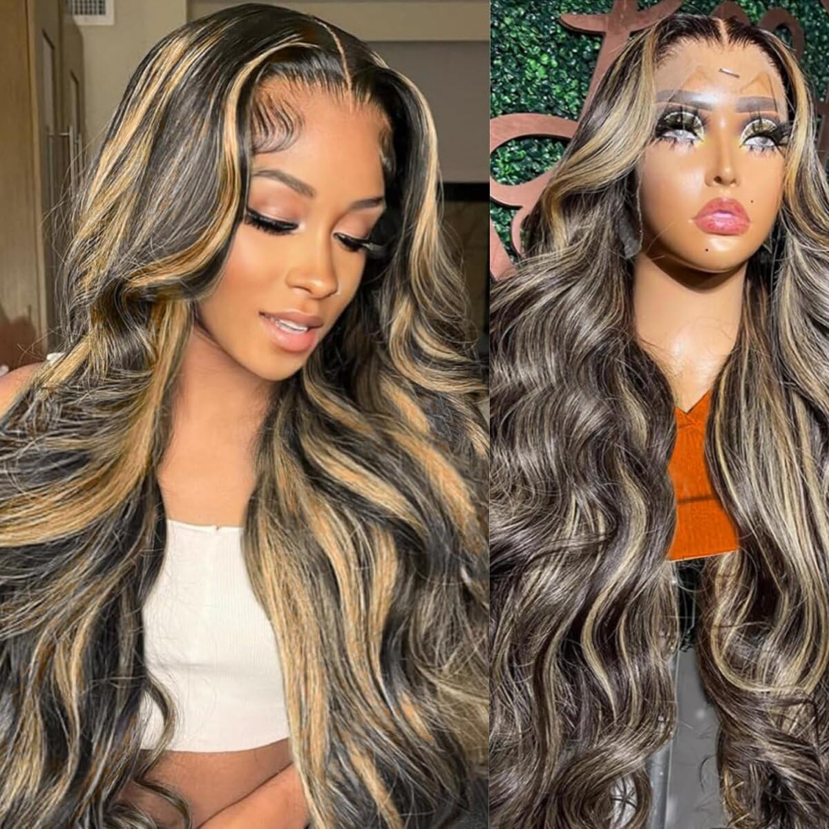 Real Human Hair Wig 30 Inch Ombre 13x6 Lace Front Wig Human Hair 210% Density 4/27 Highlight Wigs Honey Blonde Body Wave Lace Front Wig Pre Plucked HD Frontal Wig Glueless Wigs