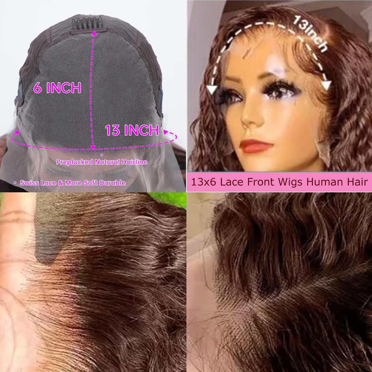 30 Inch Chocolate Brown Deep Wave Lace Front Wigs Human Hair 13x6 Hd Curly Lace Frontal Wigs for Black Women Pre Plucked Wet and Wavy Glueless 4# Brown Color