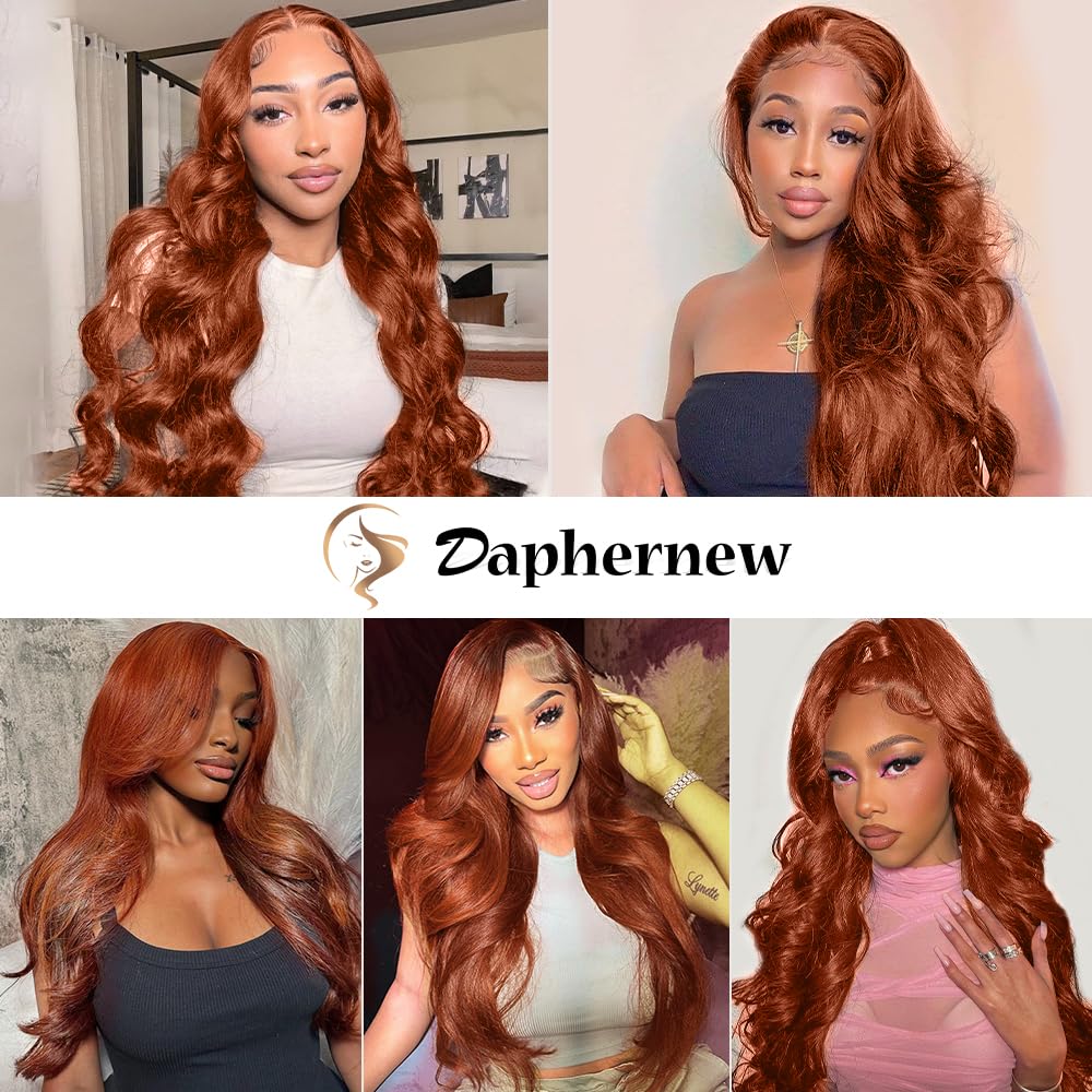 200 Density 13x6 Reddish Brown Lace Front Wigs Human Hair Pre Plucked 13x6 HD Transparent Body Wave Lace Front Wigs With Baby Hair Ginger #33 Colored Human Hair Wig For Women (22 Inch)