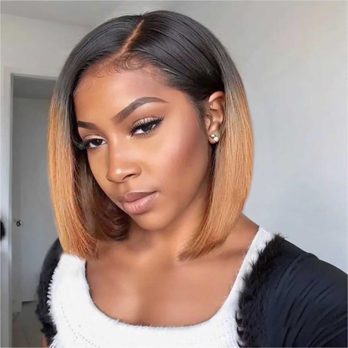 Ombre Highlight Deep Wave Curly Bob Wigs Human Hair Pre Plucked Wear And Go Glueless 13x4 Hd Honey Blonde Highlight Lace Front Wig Human Hair For Black Women Wet And Wavy 4/27 14 Inch