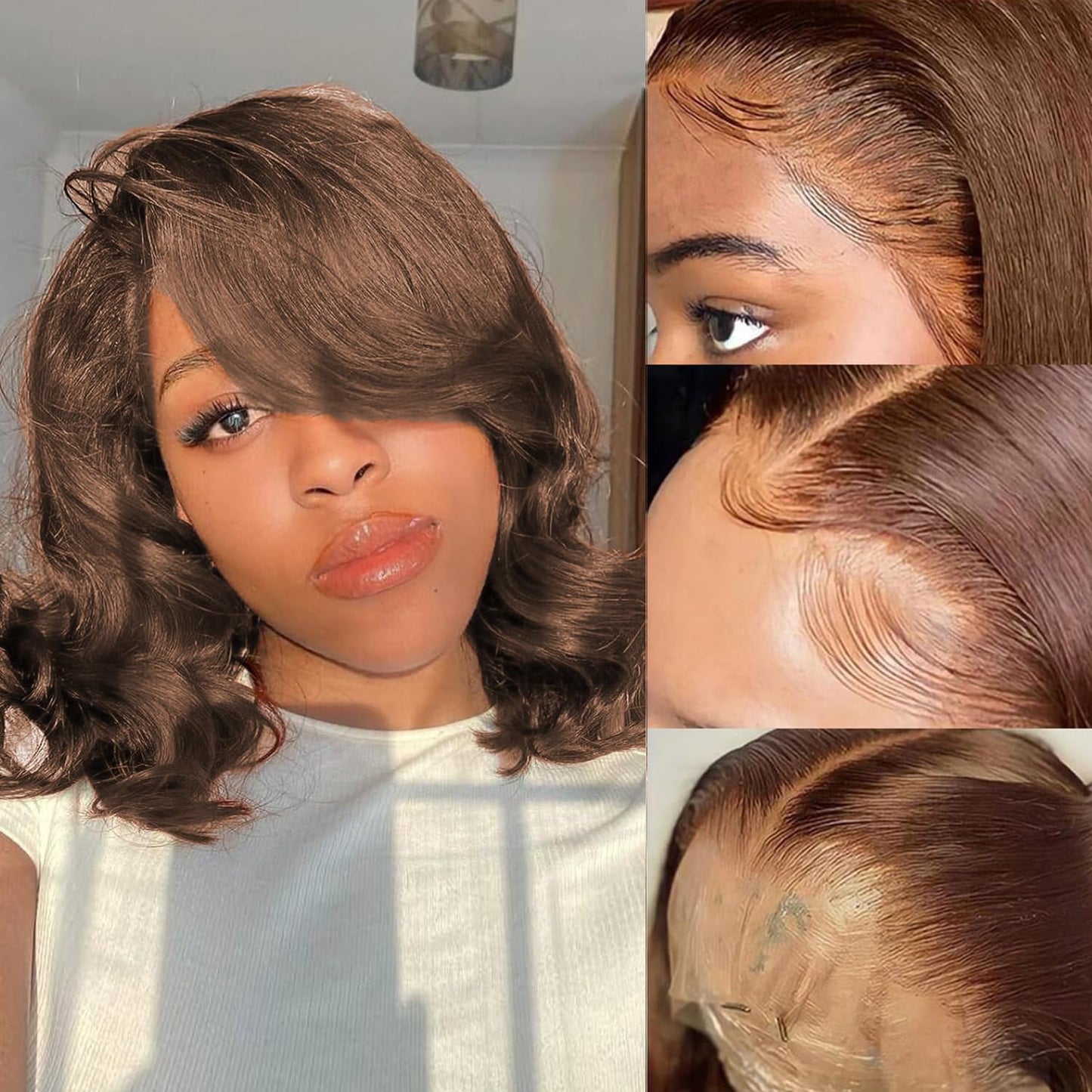 Douyin Bob Wig Human Hair 13x4 Frontal Lace Wig 14 Inch Body Wave 180% Density HD Lace Front Wigs Human Hair Pre Plucked Bob Wigs for Women (14 inch, Natural Black)