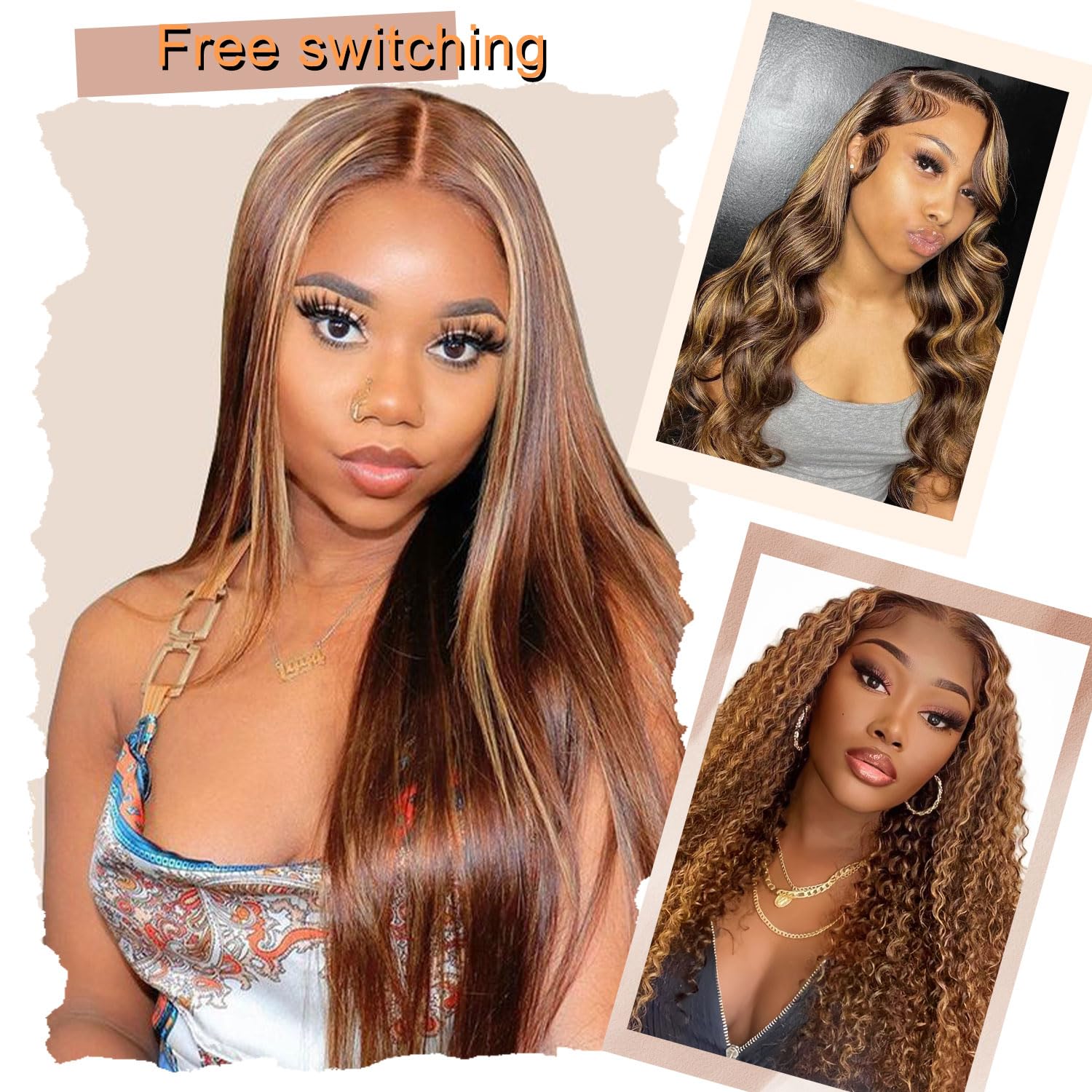 Real Human Hair Wig 30 Inch Ombre 13x6 Lace Front Wig Human Hair 210% Density 4/27 Highlight Wigs Honey Blonde Body Wave Lace Front Wig Pre Plucked HD Frontal Wig Glueless Wigs